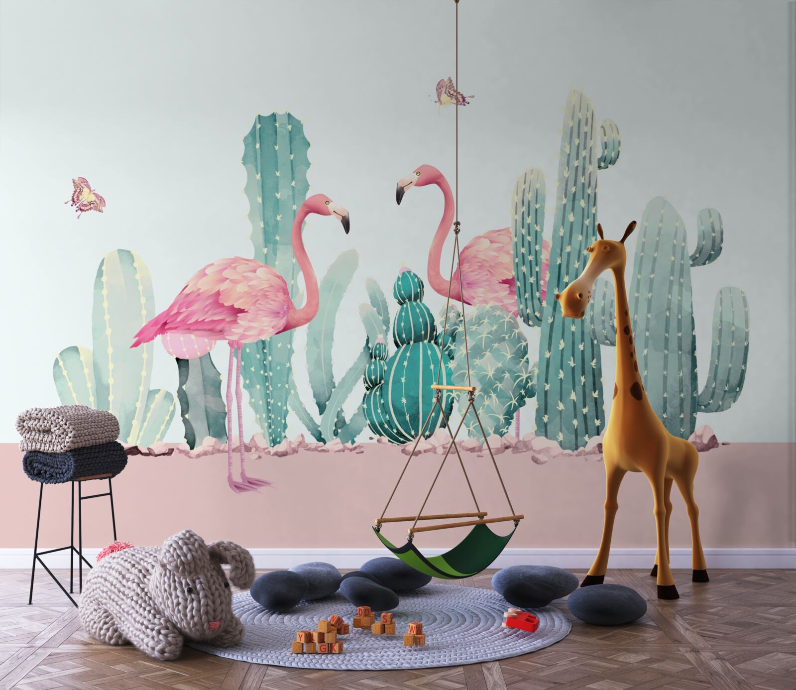 Fototapeta ružové spoteniaky medzi kaktusmi