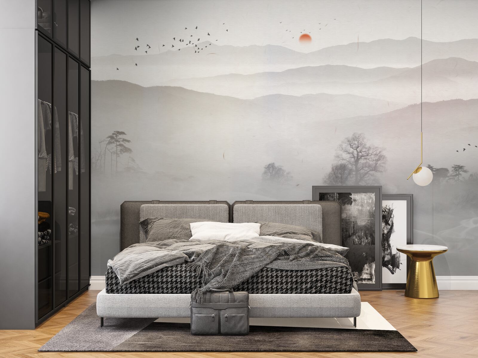 Fototapeta ranné svitanie a osamelý muž v člne