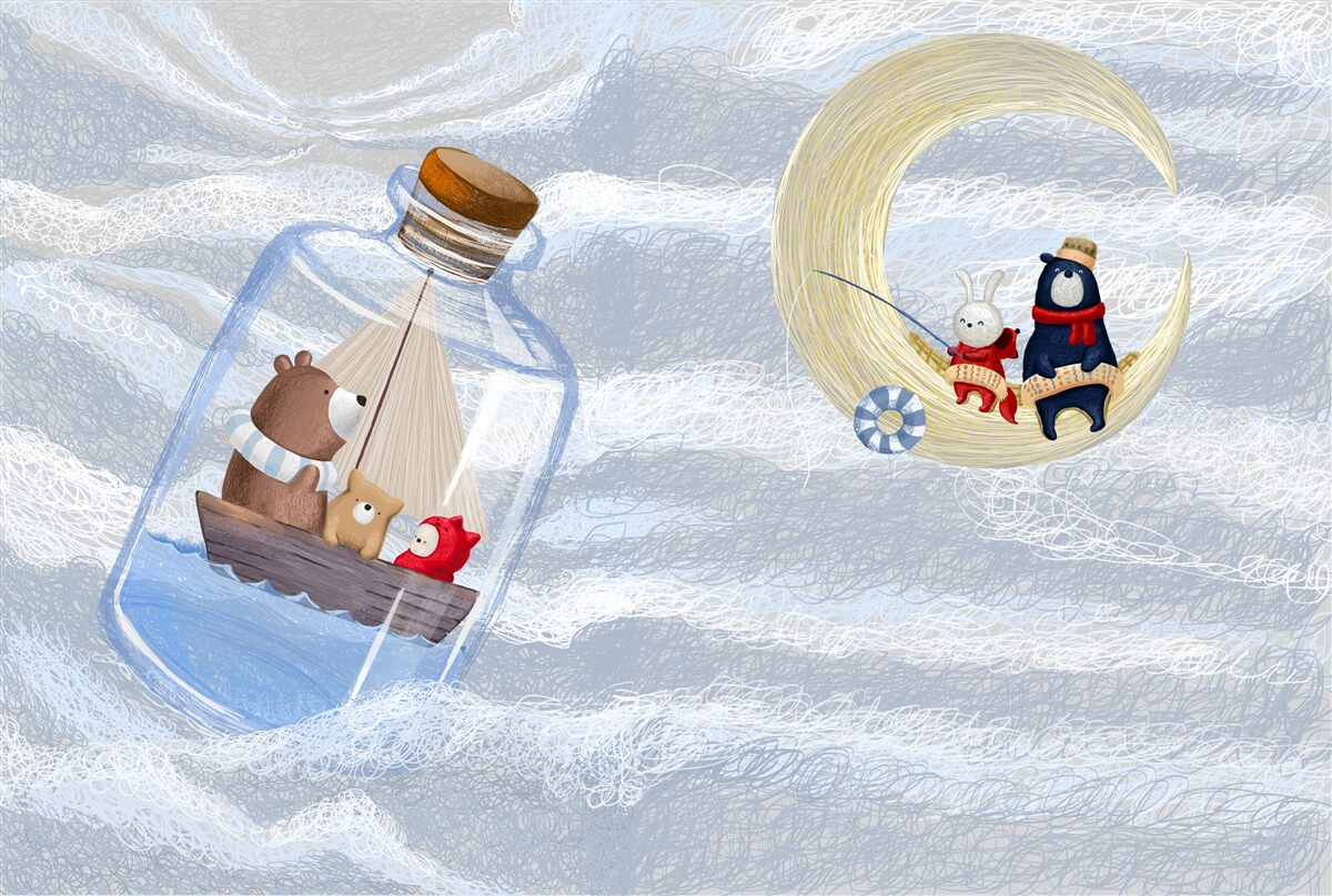 Fototapeta mesiac a fľaškové zvieratká