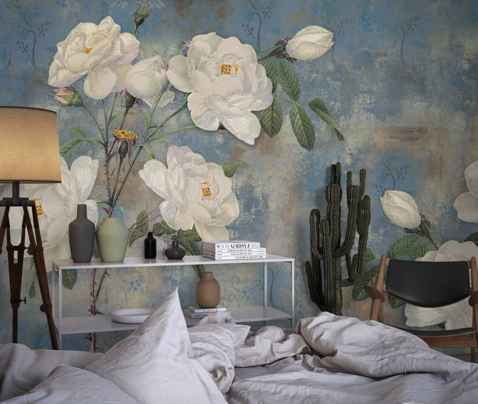 Fototapeta biela ružová na modrom základe