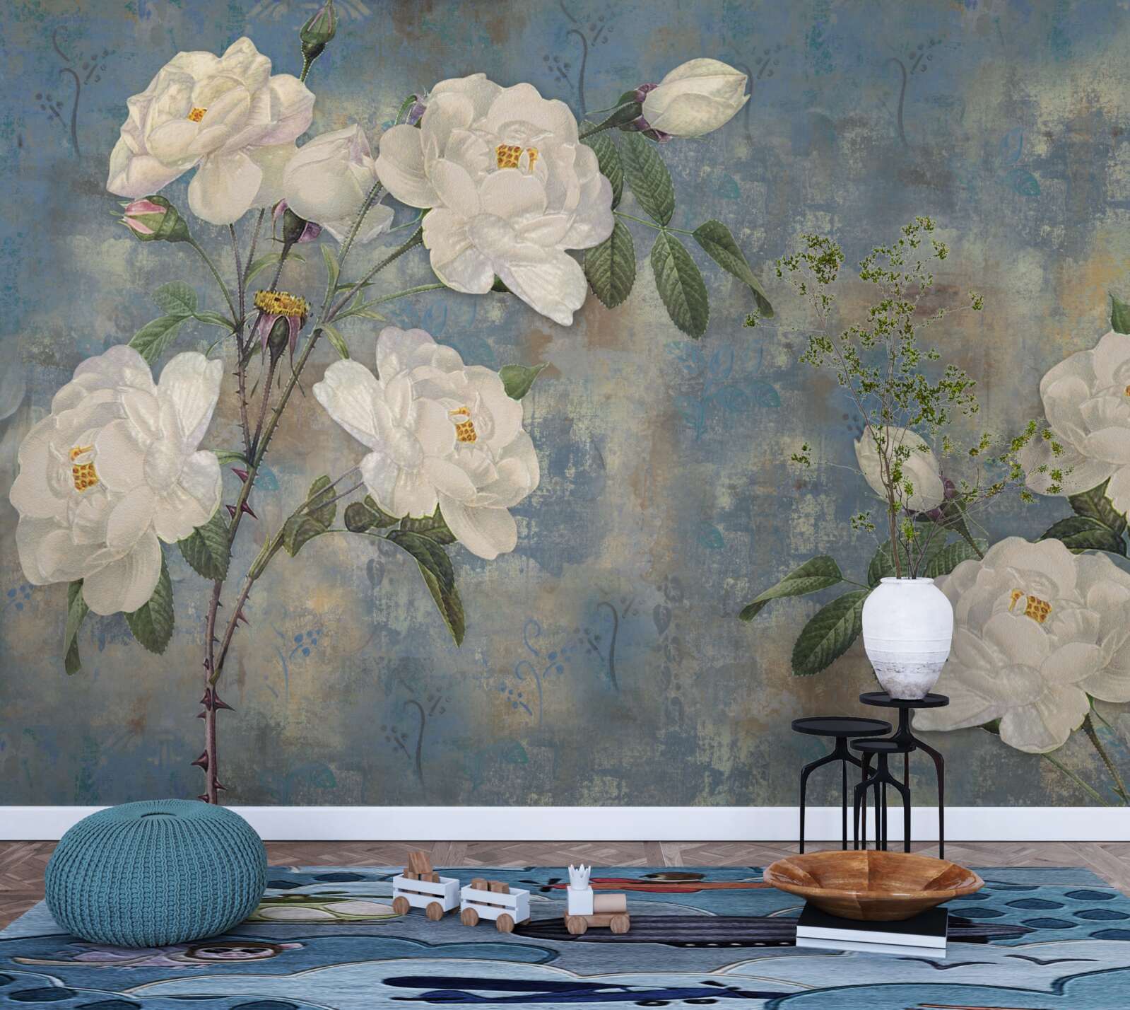 Fototapeta biela ružová na modrom základe