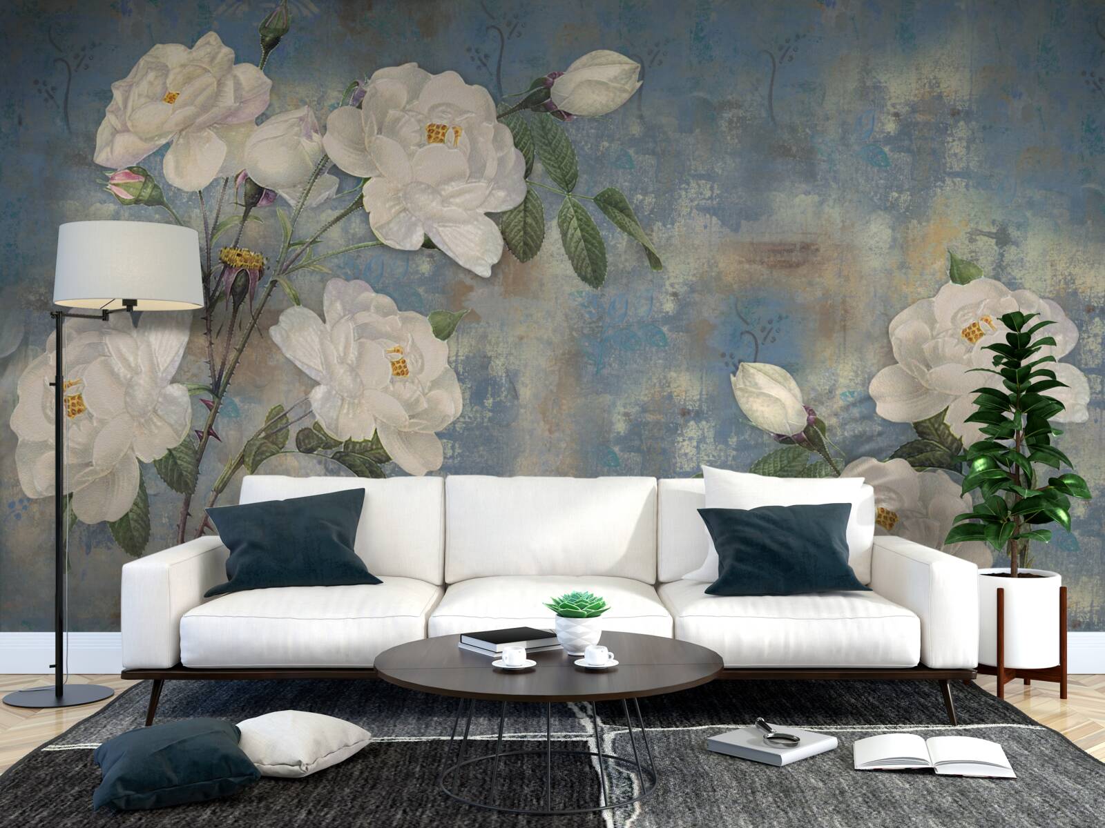 Fototapeta biela ružová na modrom základe