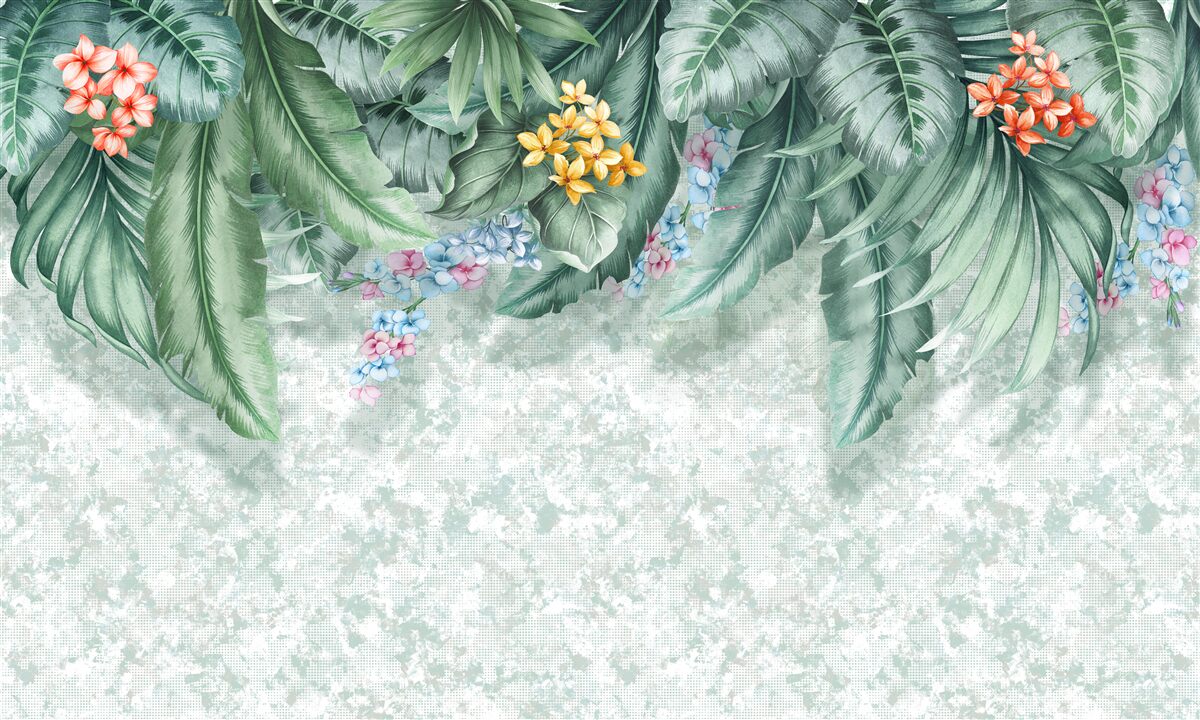 Fototapeta zelené listy zdobené kvetmi