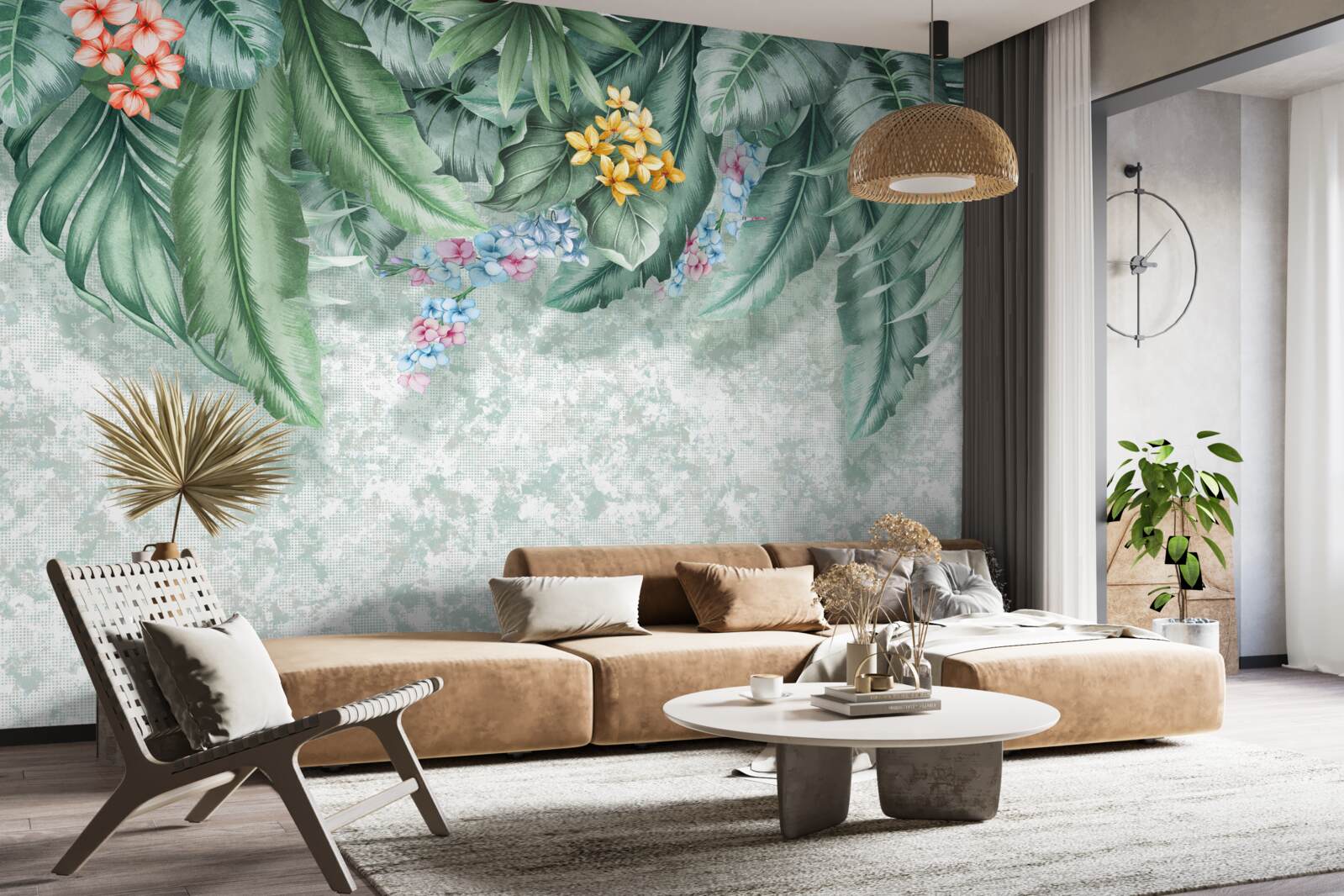 Fototapeta zelené listy zdobené kvetmi