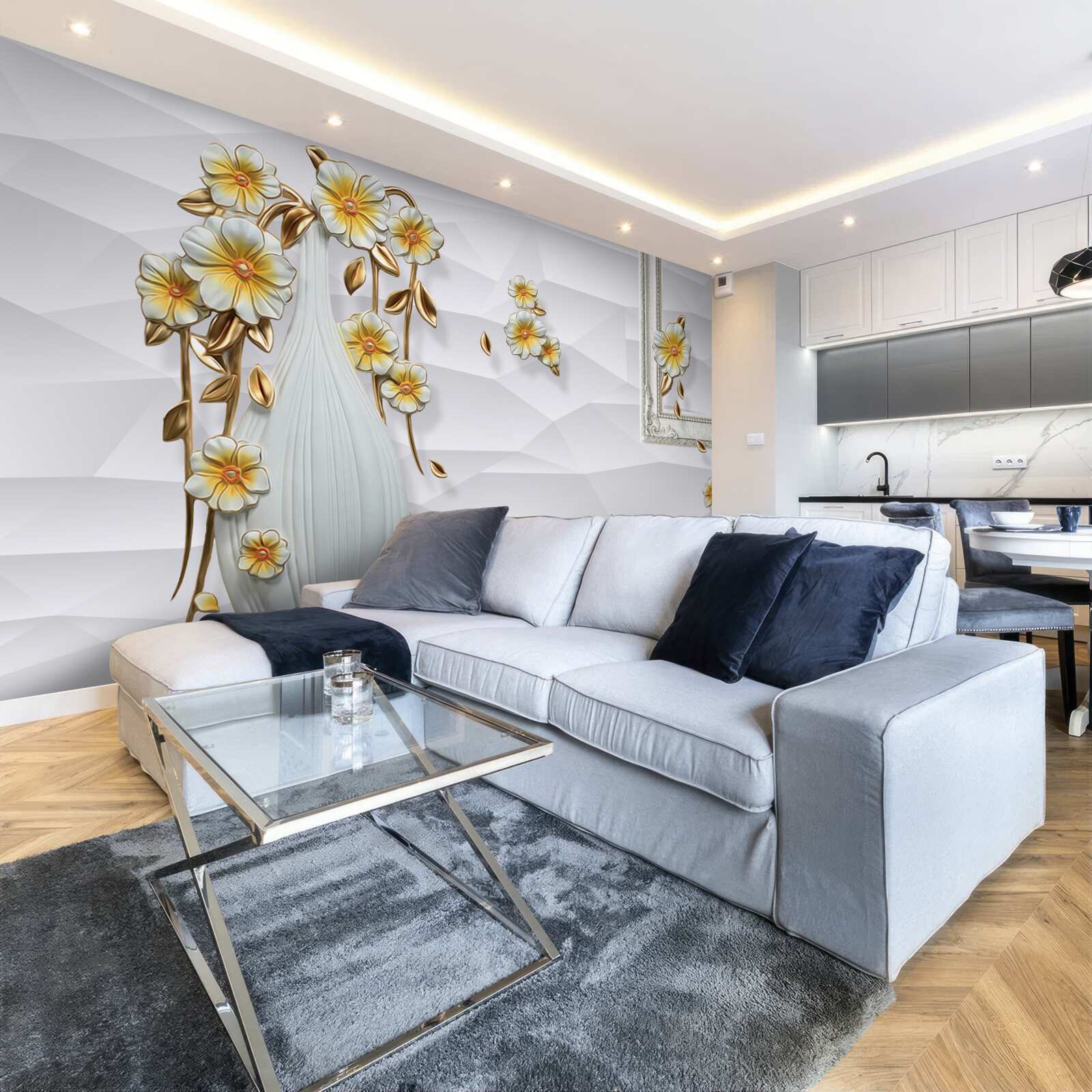 Fototapeta vysoká svetlá váza s kvetmi