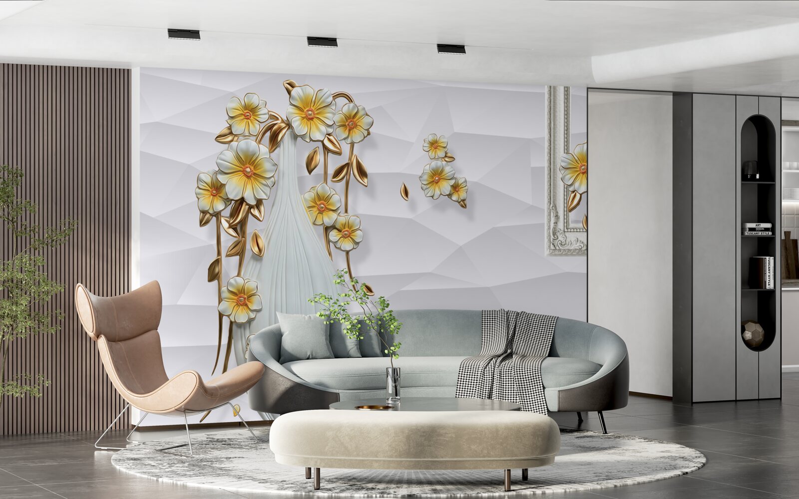 Fototapeta vysoká svetlá váza s kvetmi