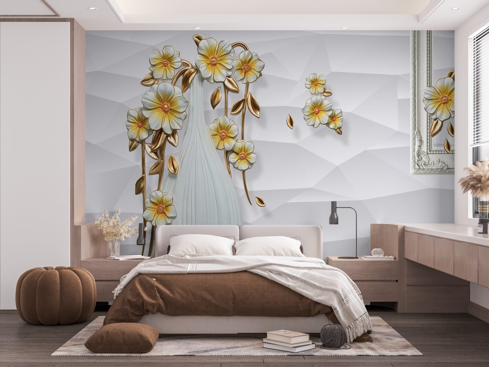 Fototapeta vysoká svetlá váza s kvetmi