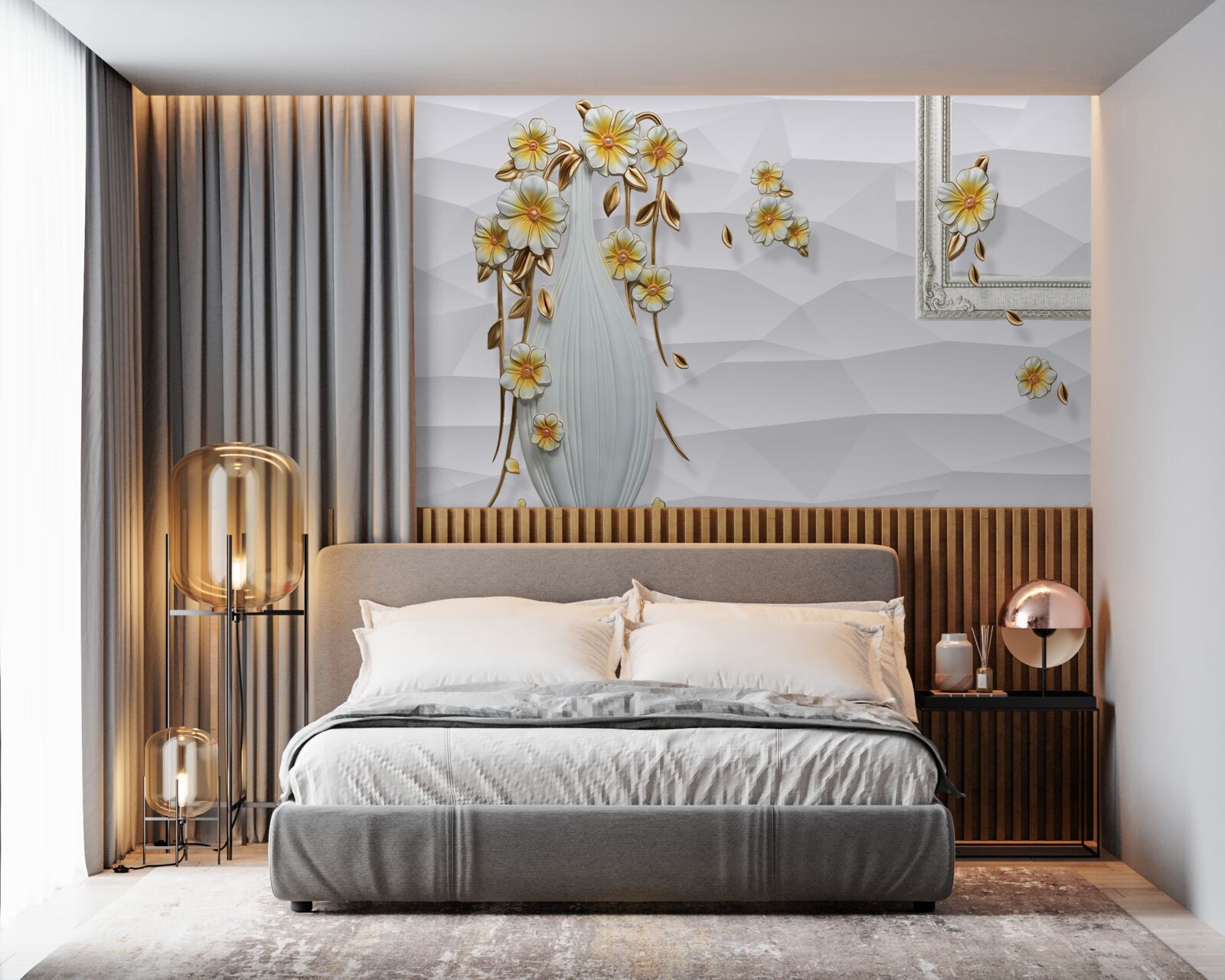 Fototapeta vysoká svetlá váza s kvetmi