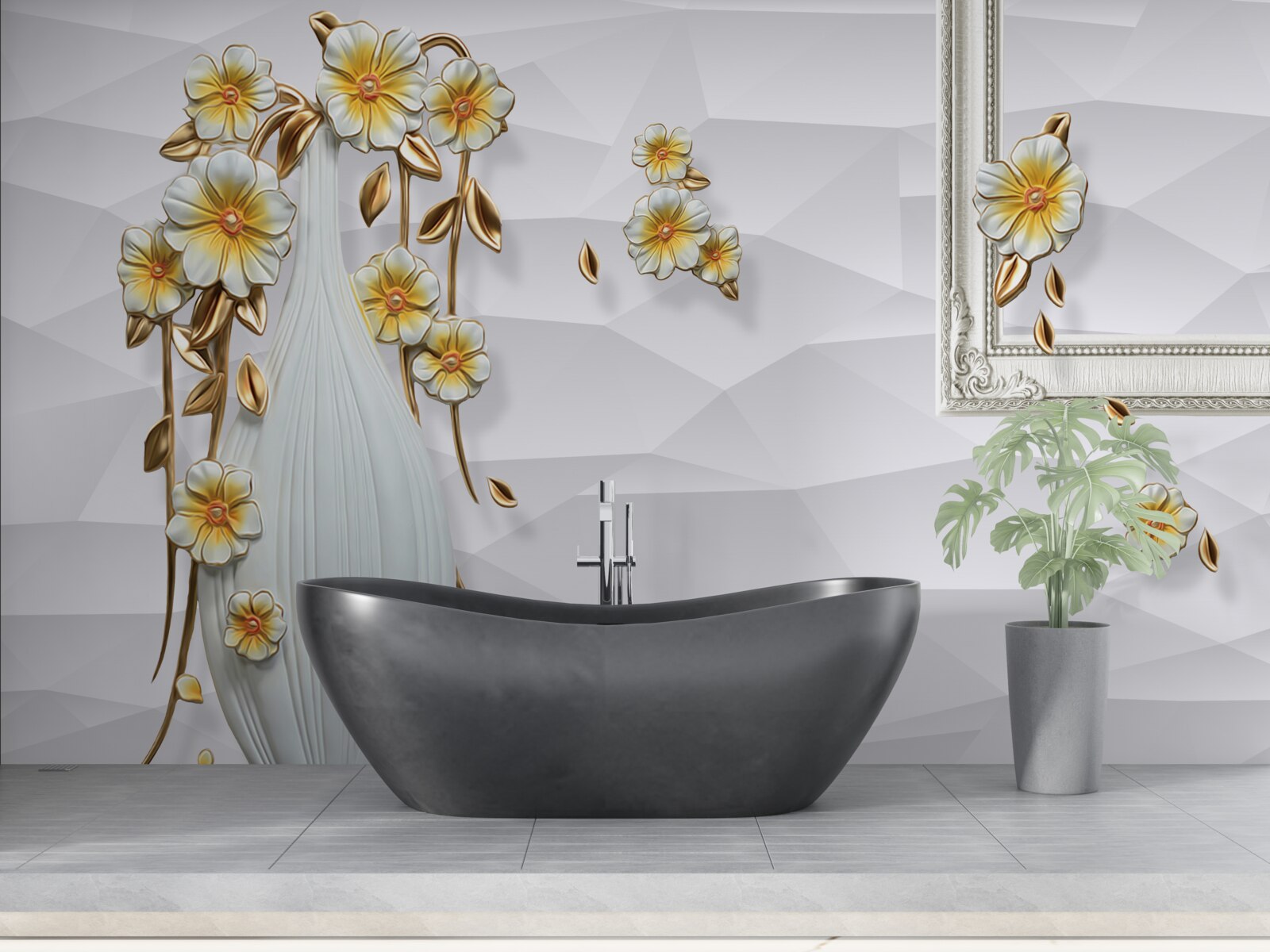 Fototapeta vysoká svetlá váza s kvetmi