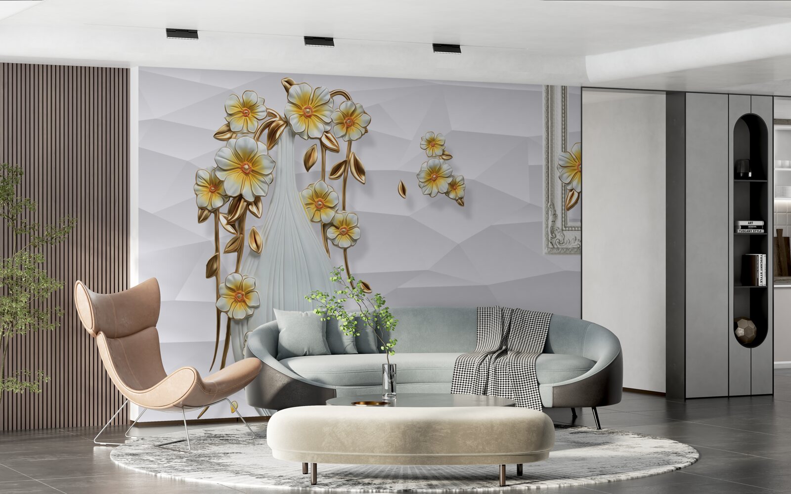 Fototapeta vysoká svetlá váza s kvetmi