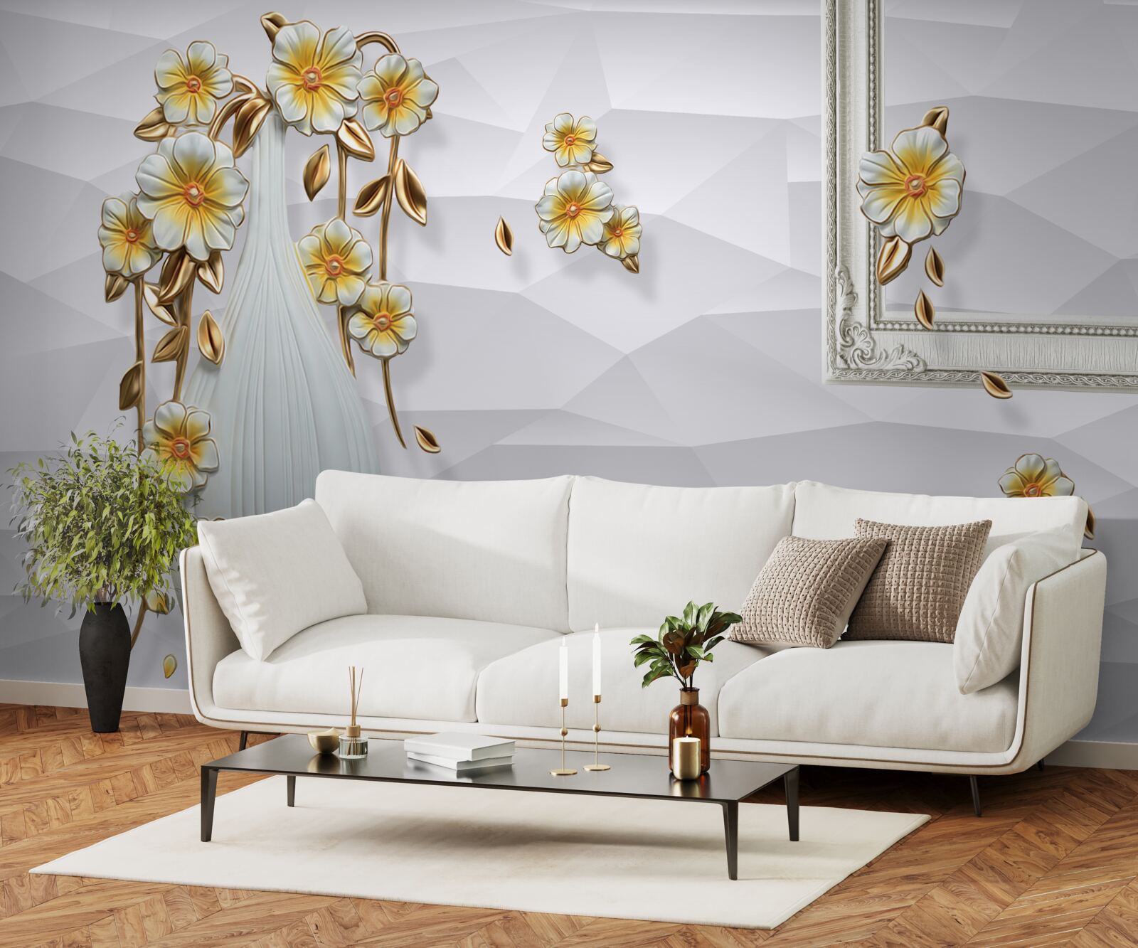 Fototapeta vysoká svetlá váza s kvetmi