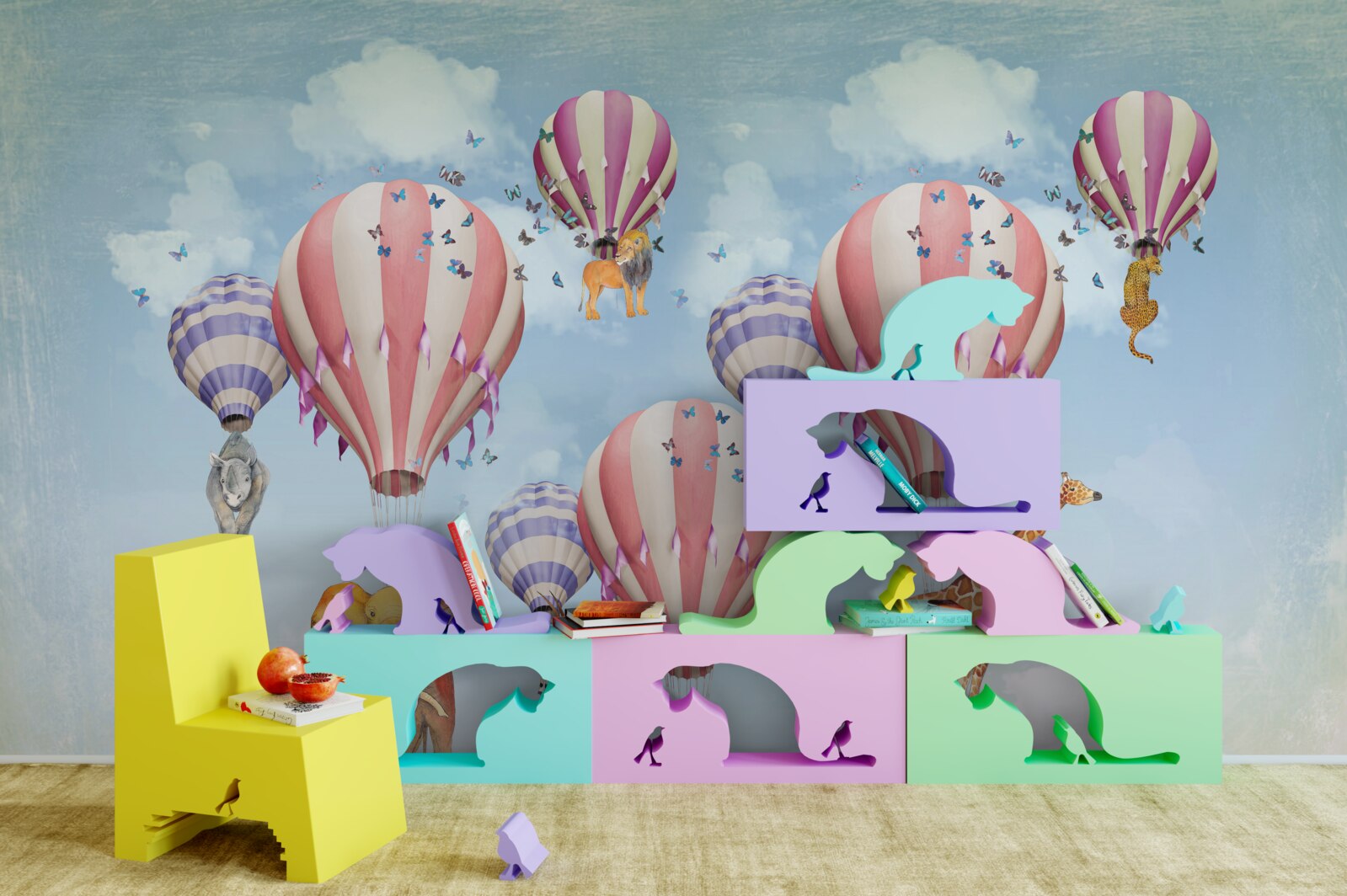 Fototapeta zvieratá sú pripevnené k balónom