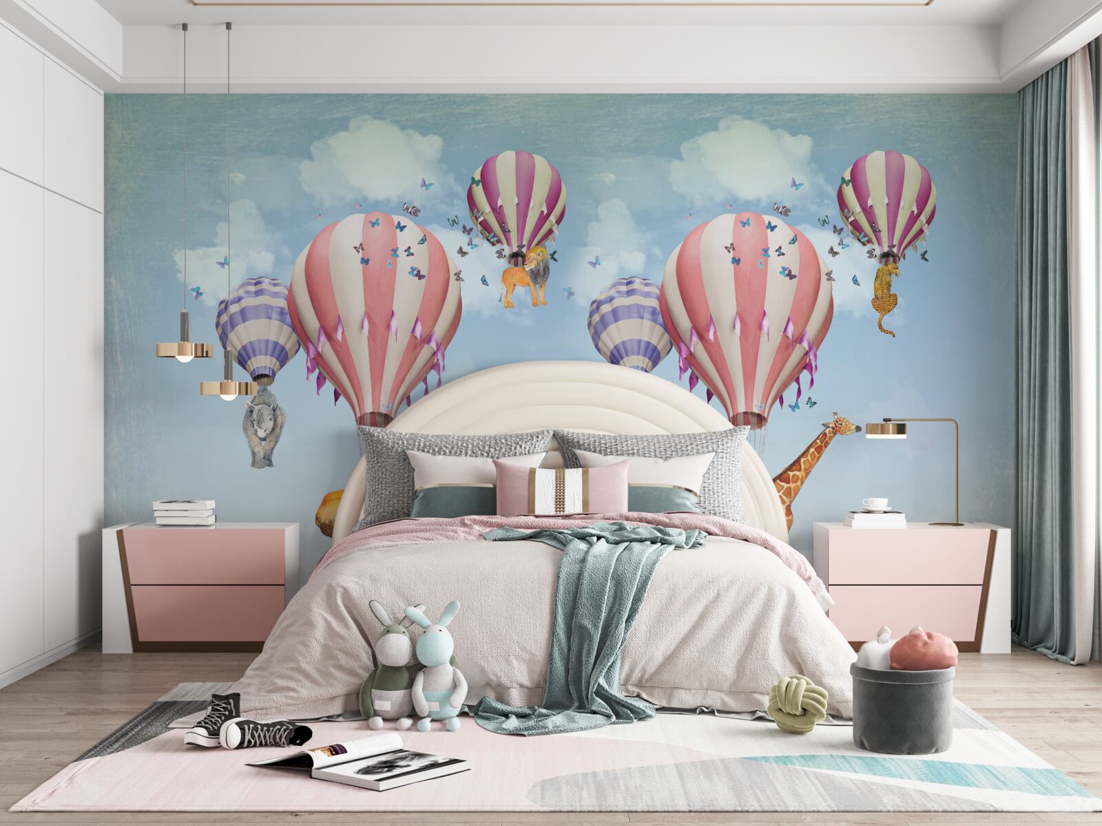 Fototapeta zvieratá sú pripevnené k balónom