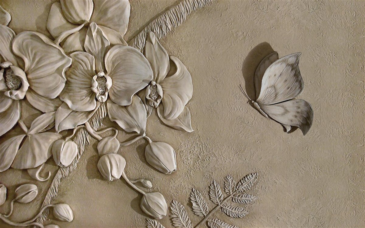 Fototapeta kvety a 3D motýle