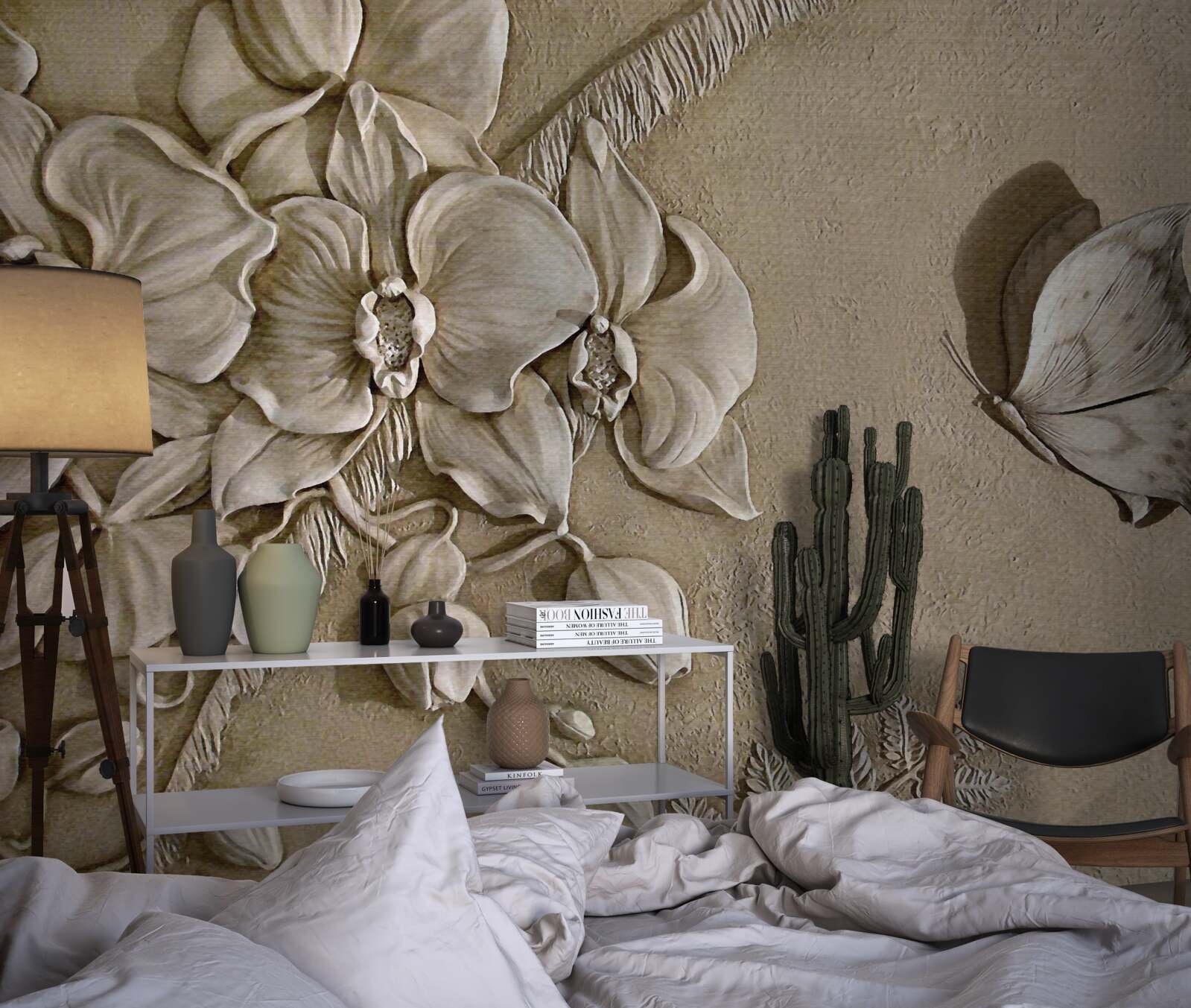 Fototapeta kvety a 3D motýle