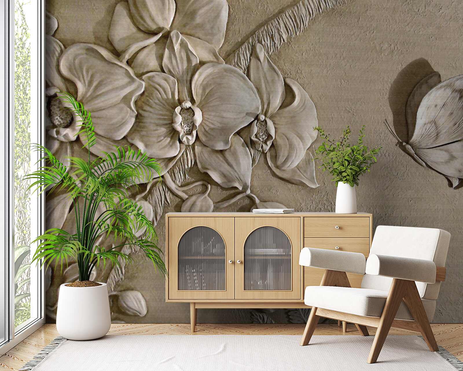 Fototapeta kvety a 3D motýle