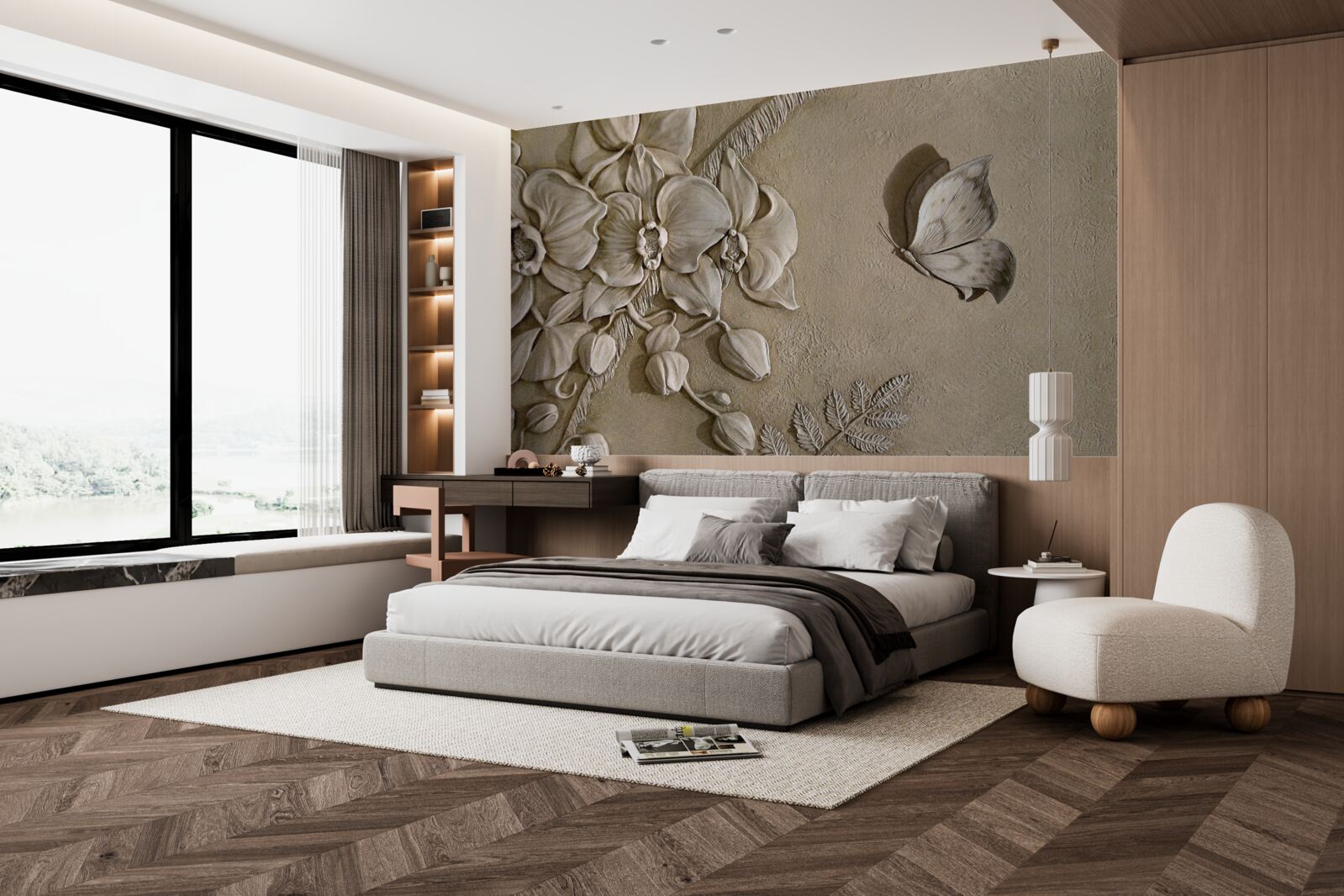 Fototapeta kvety a 3D motýle