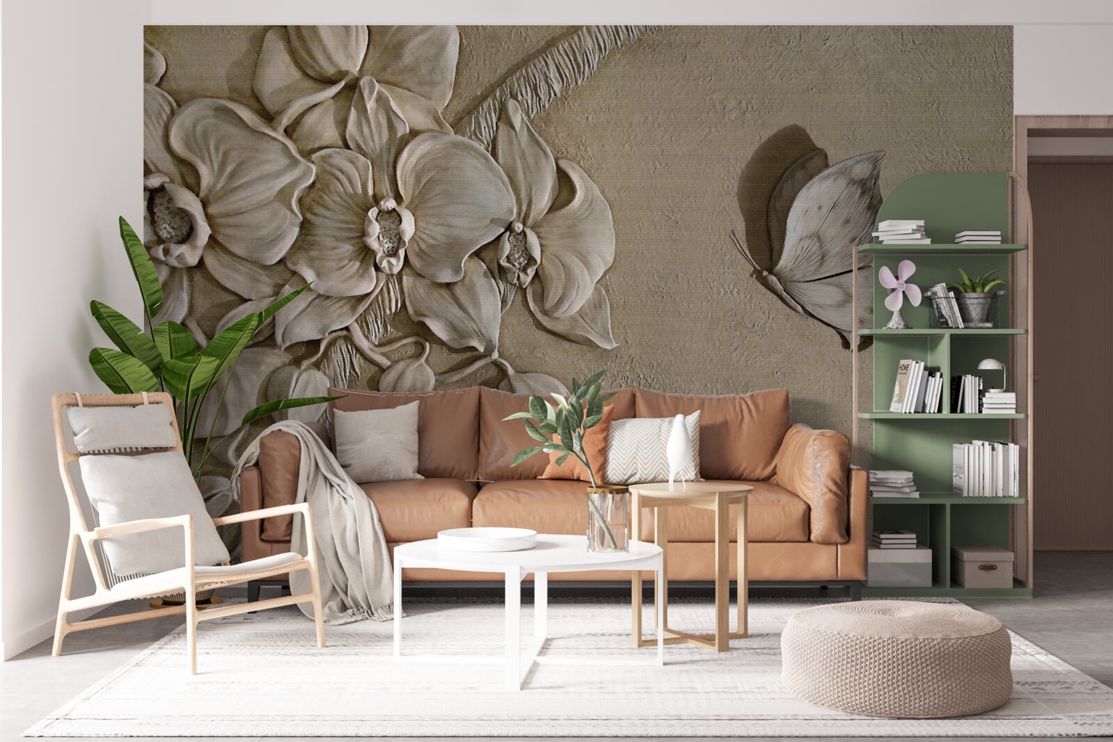 Fototapeta kvety a 3D motýle