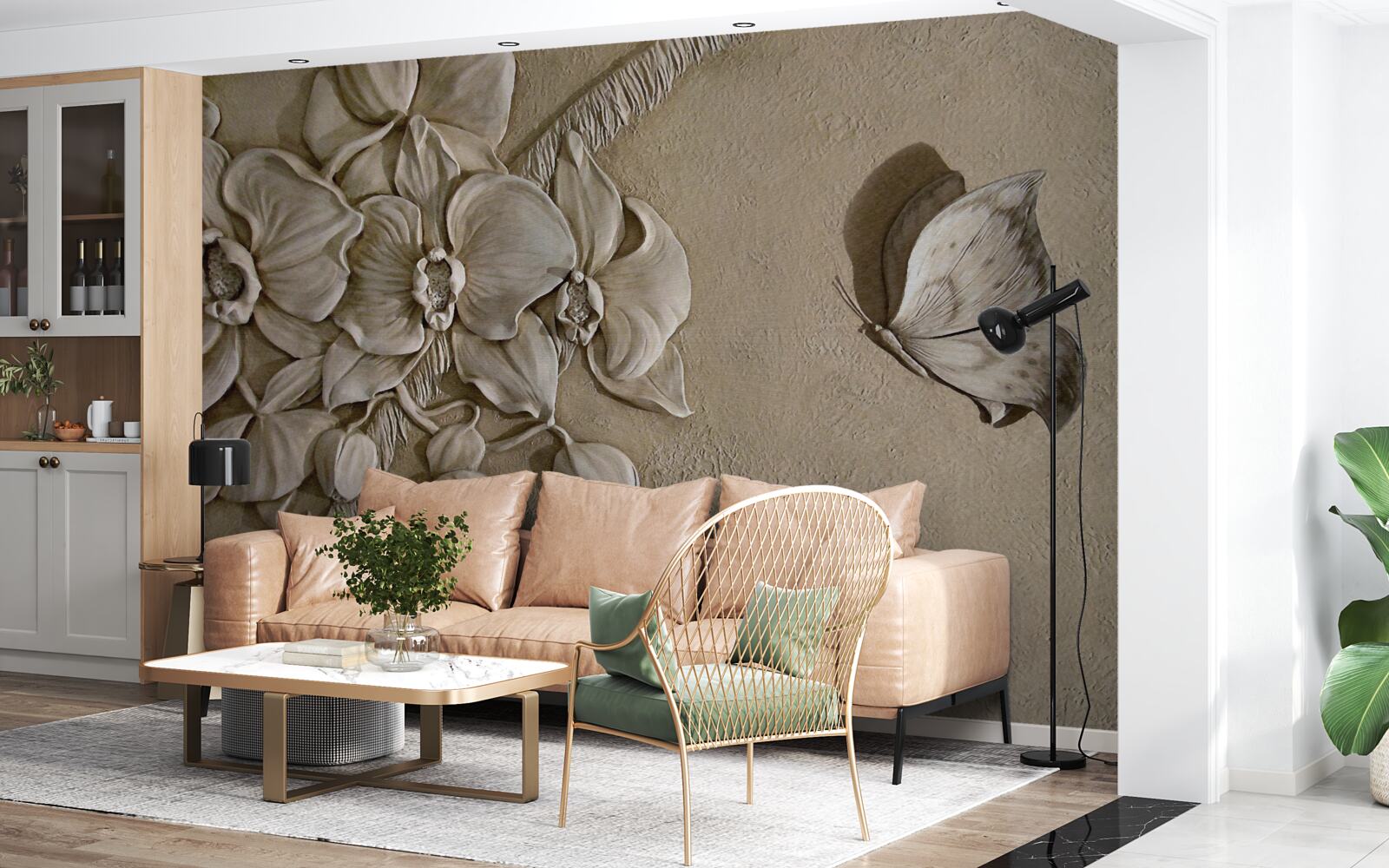 Fototapeta kvety a 3D motýle