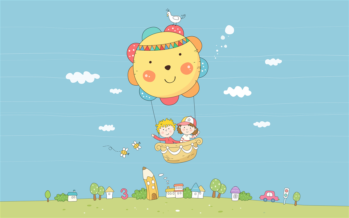 Fototapeta deti lietajú v teplovzdušnom balóne