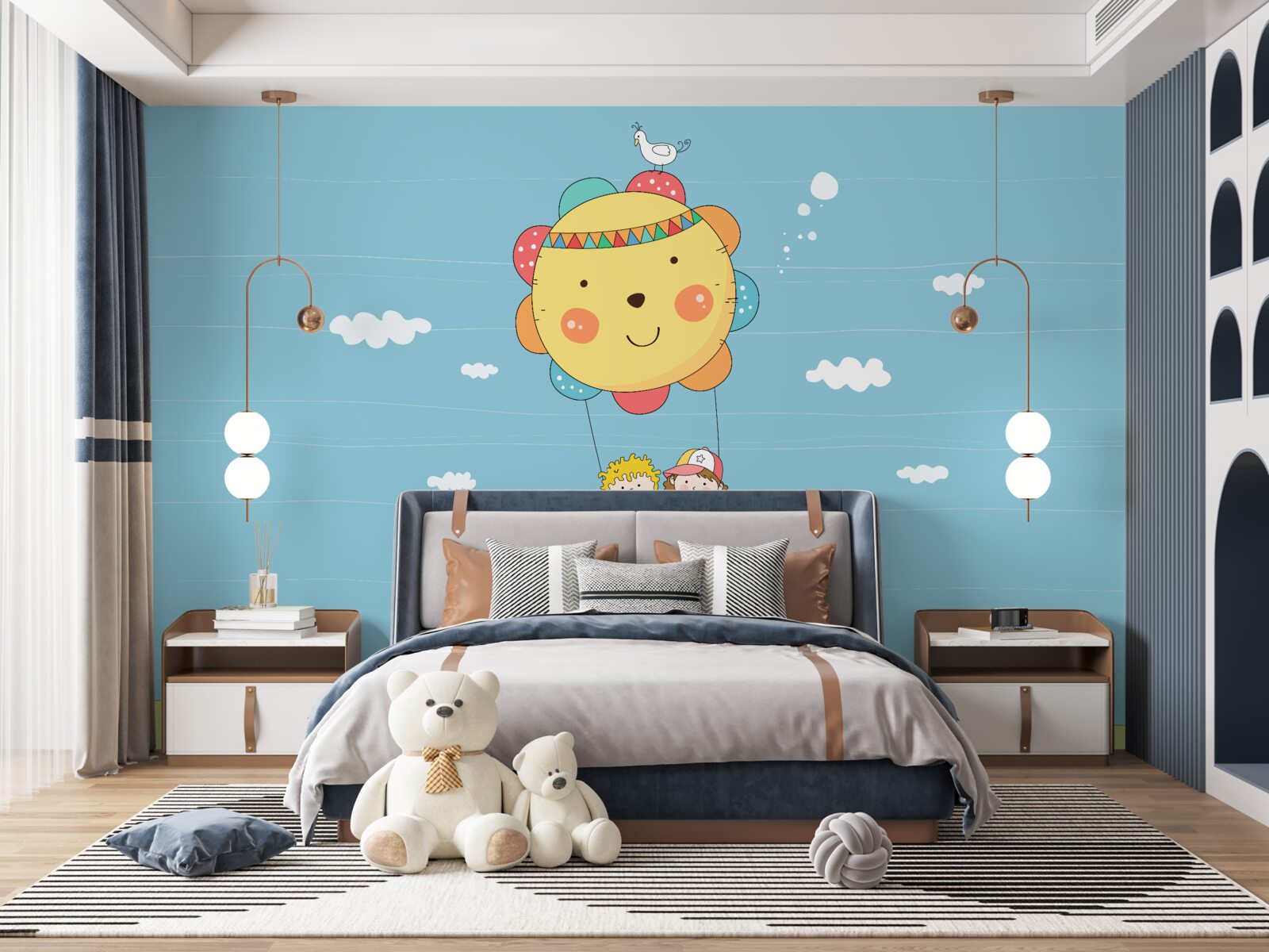 Fototapeta deti lietajú v teplovzdušnom balóne