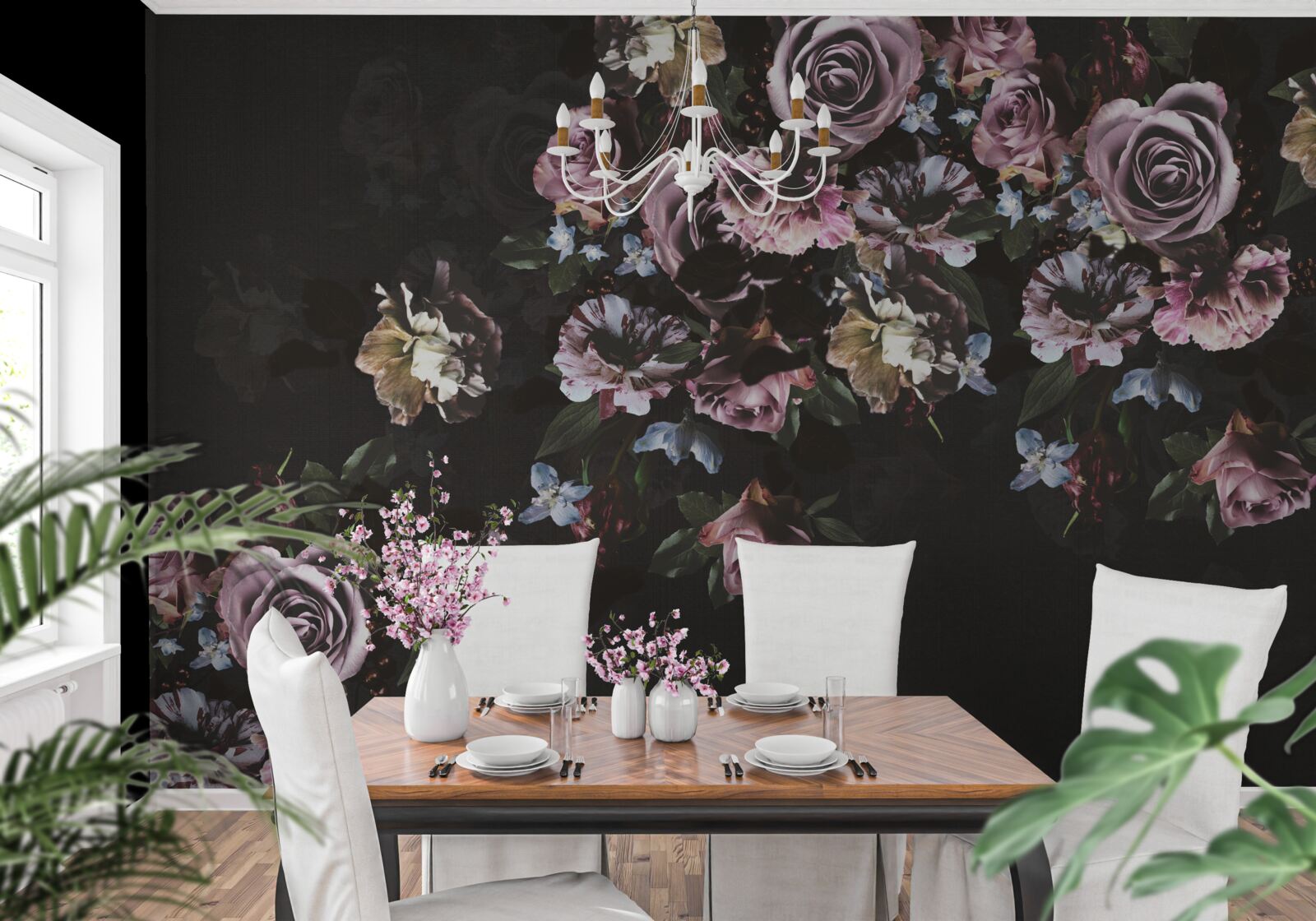 Fototapeta Ružové kvety na čiernom podklade