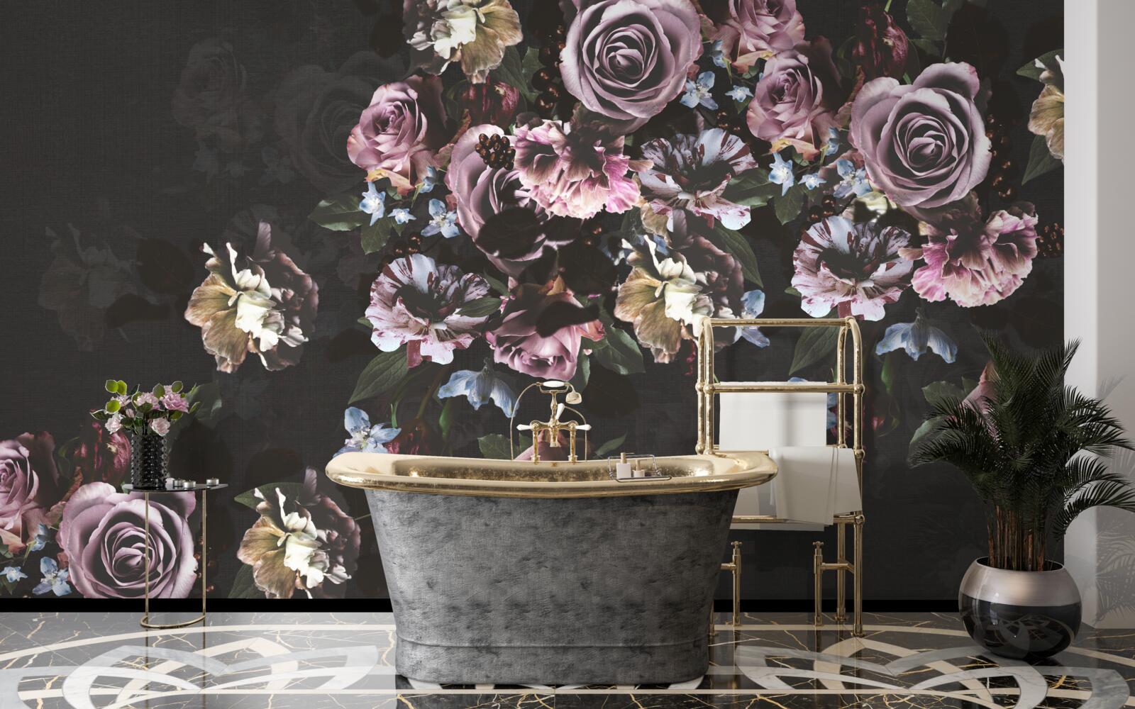 Fototapeta Ružové kvety na čiernom podklade