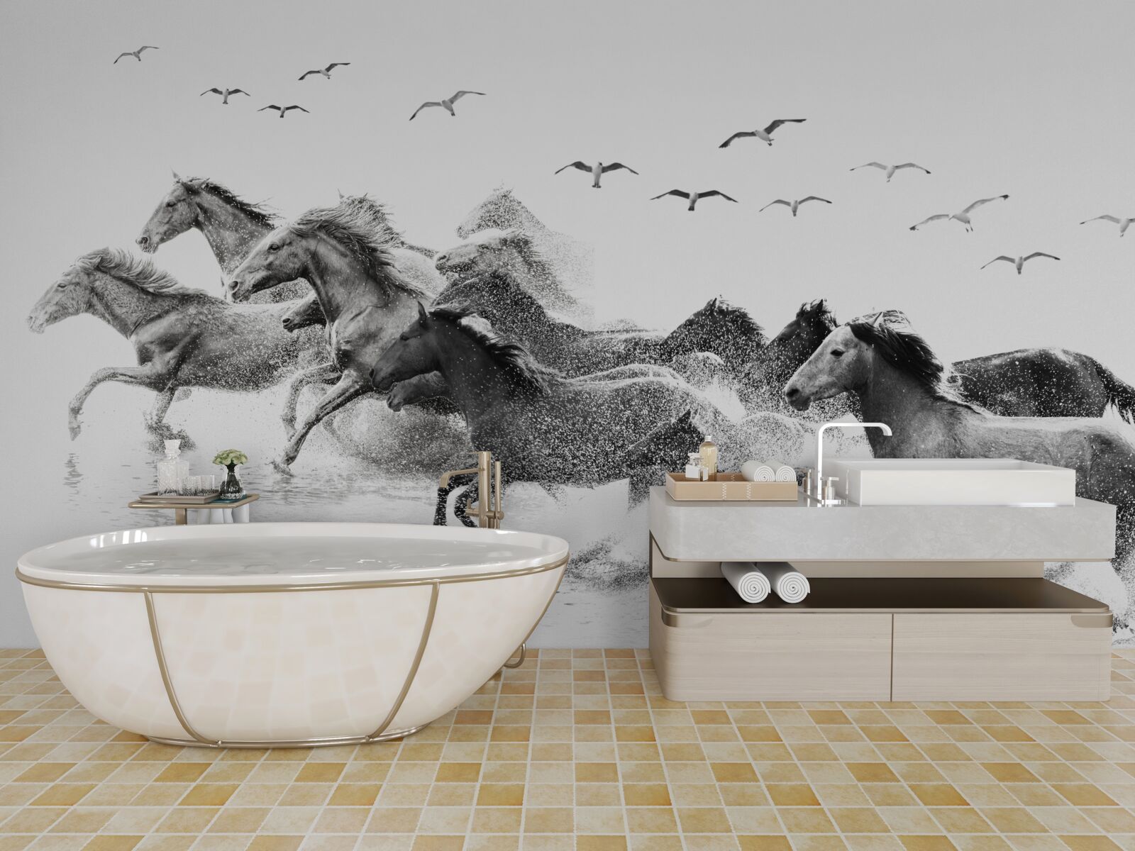 Fototapeta veľa cválajúcich koní