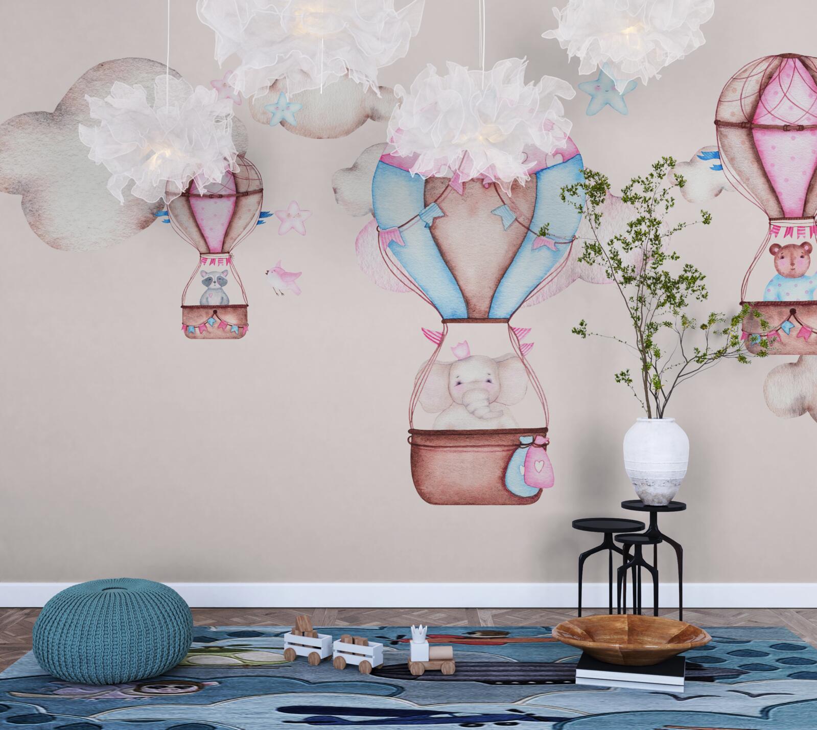 Fototapeta Zvieratá sa vznášajú po oblohe na balónoch