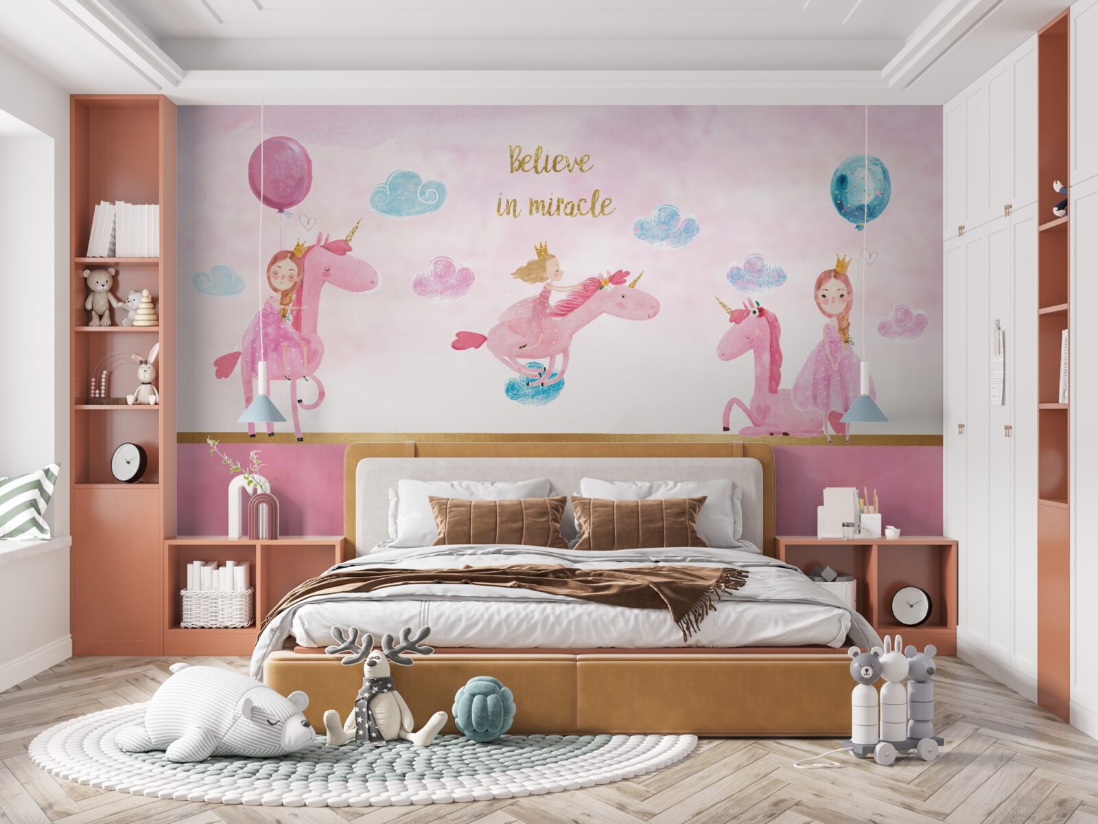 Fototapeta princezná na ružových jednorožcoch