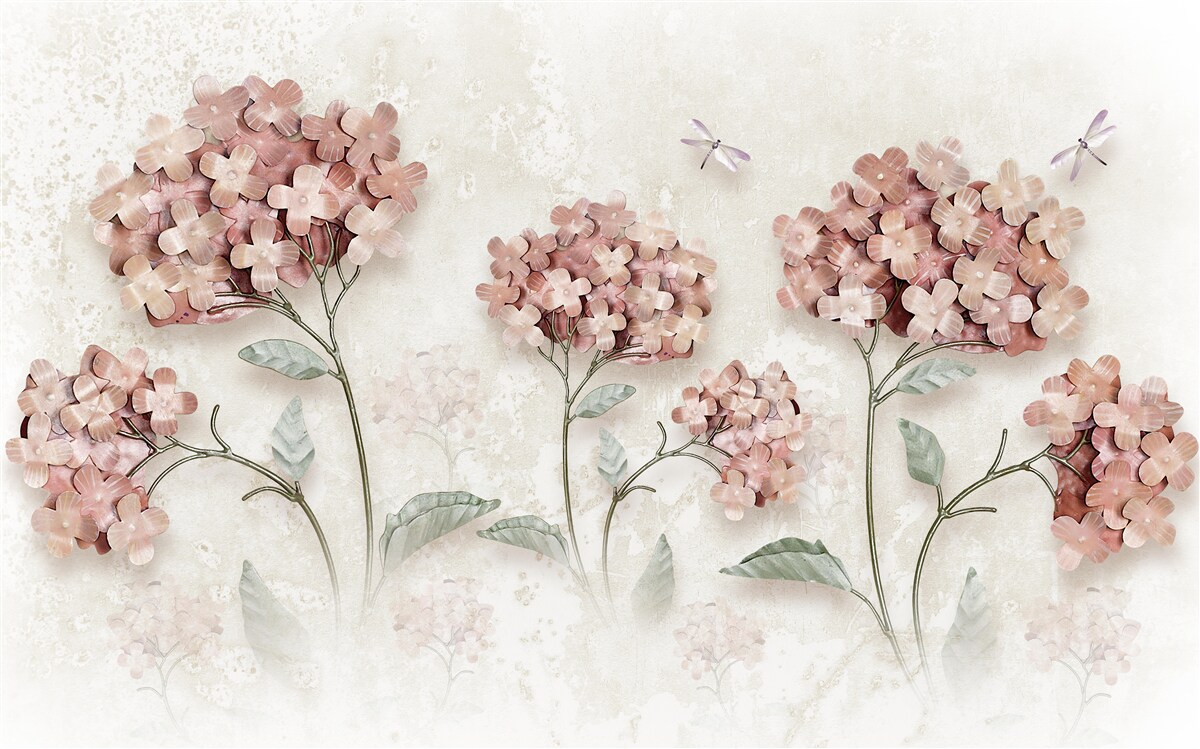 Fototapeta vážky lietajú v blízkosti ružových kvetov