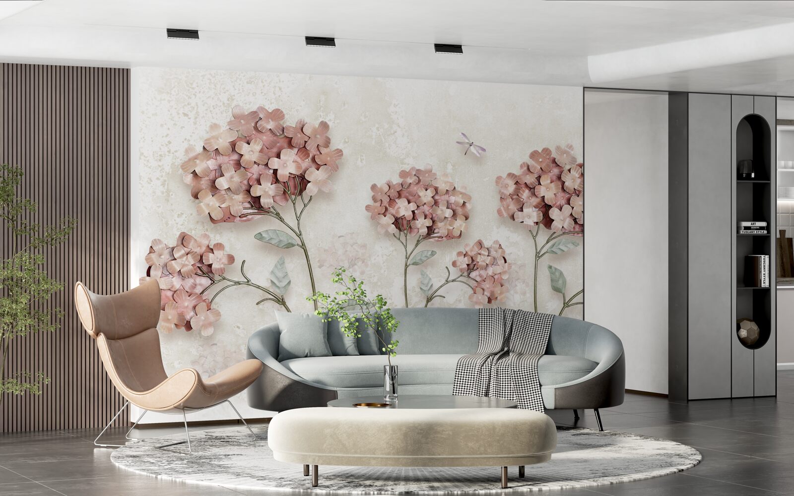 Fototapeta vážky lietajú v blízkosti ružových kvetov