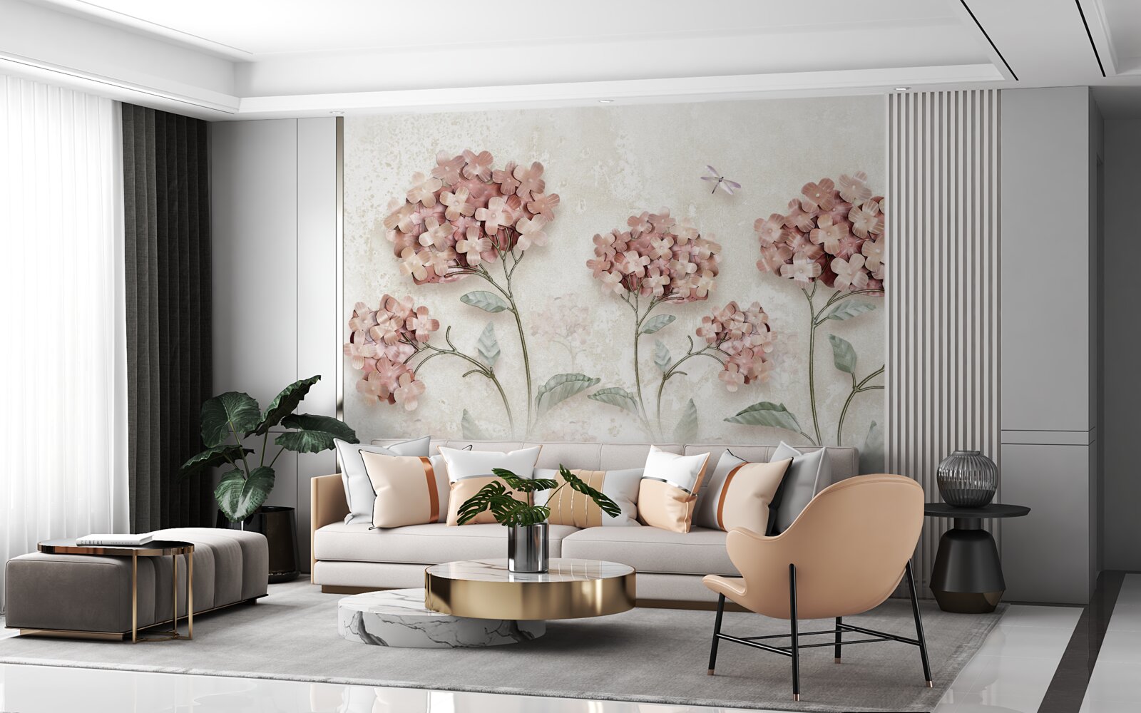 Fototapeta vážky lietajú v blízkosti ružových kvetov