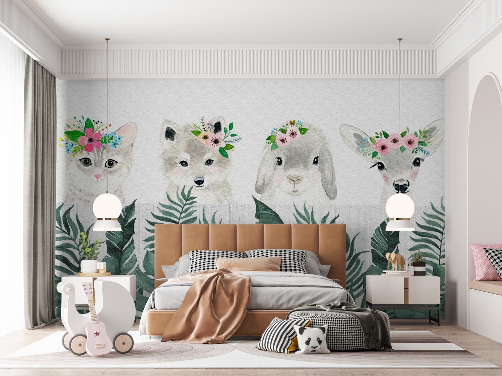 Fototapeta zvieracie tváre s kvetmi