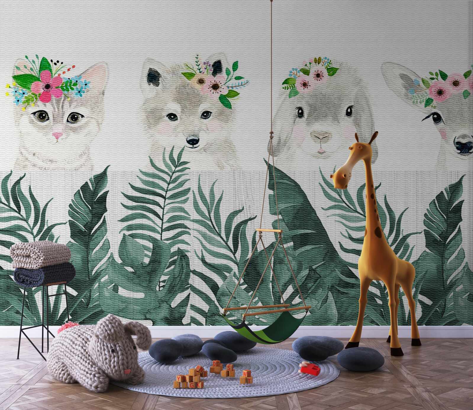 Fototapeta zvieracie tváre s kvetmi