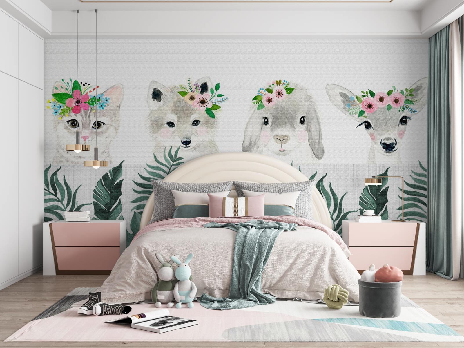 Fototapeta zvieracie tváre s kvetmi