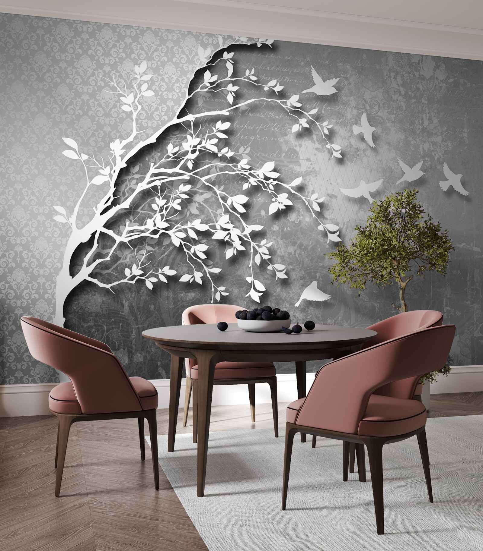 Fototapeta obrys pôvabných stromov a vtákov