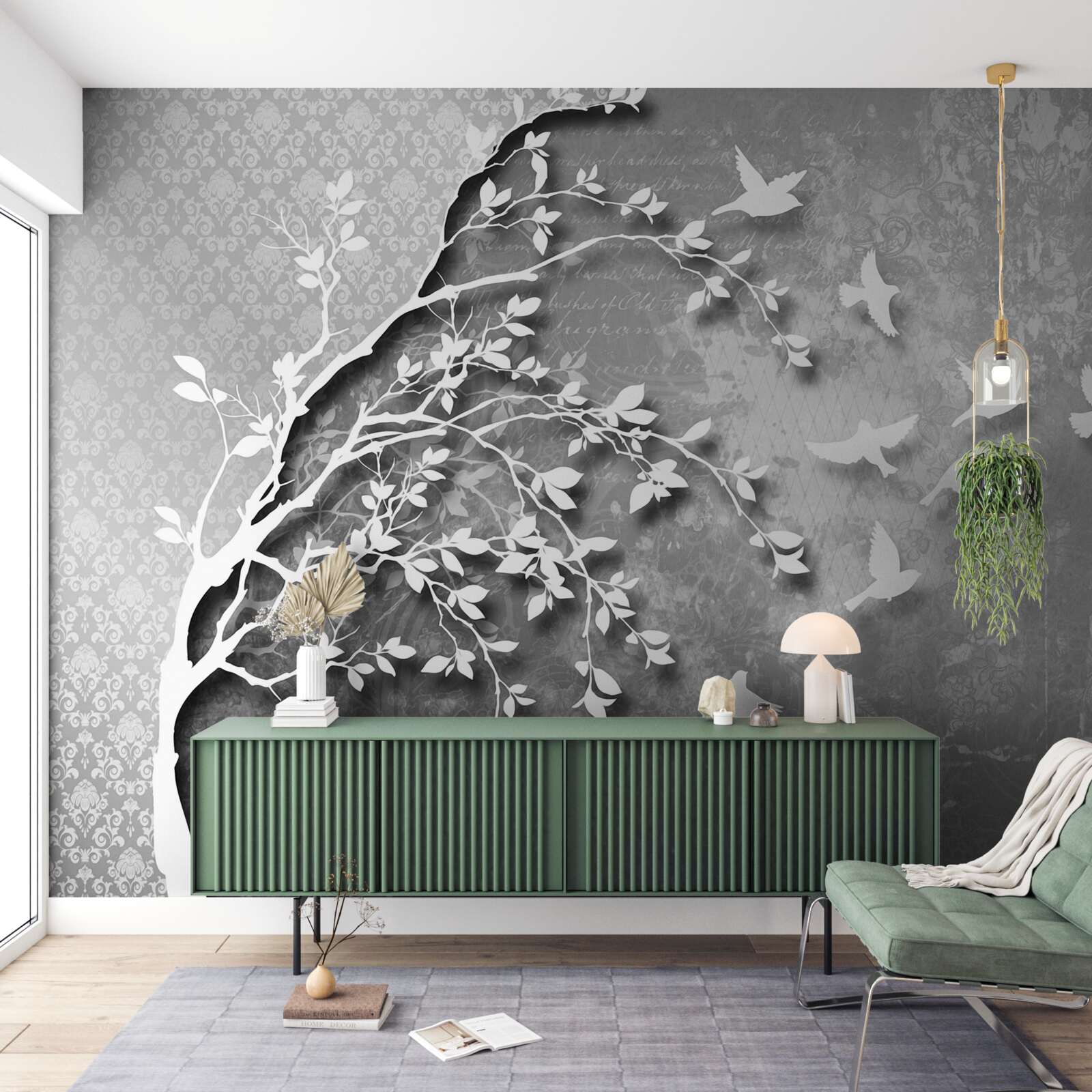 Fototapeta obrys pôvabných stromov a vtákov