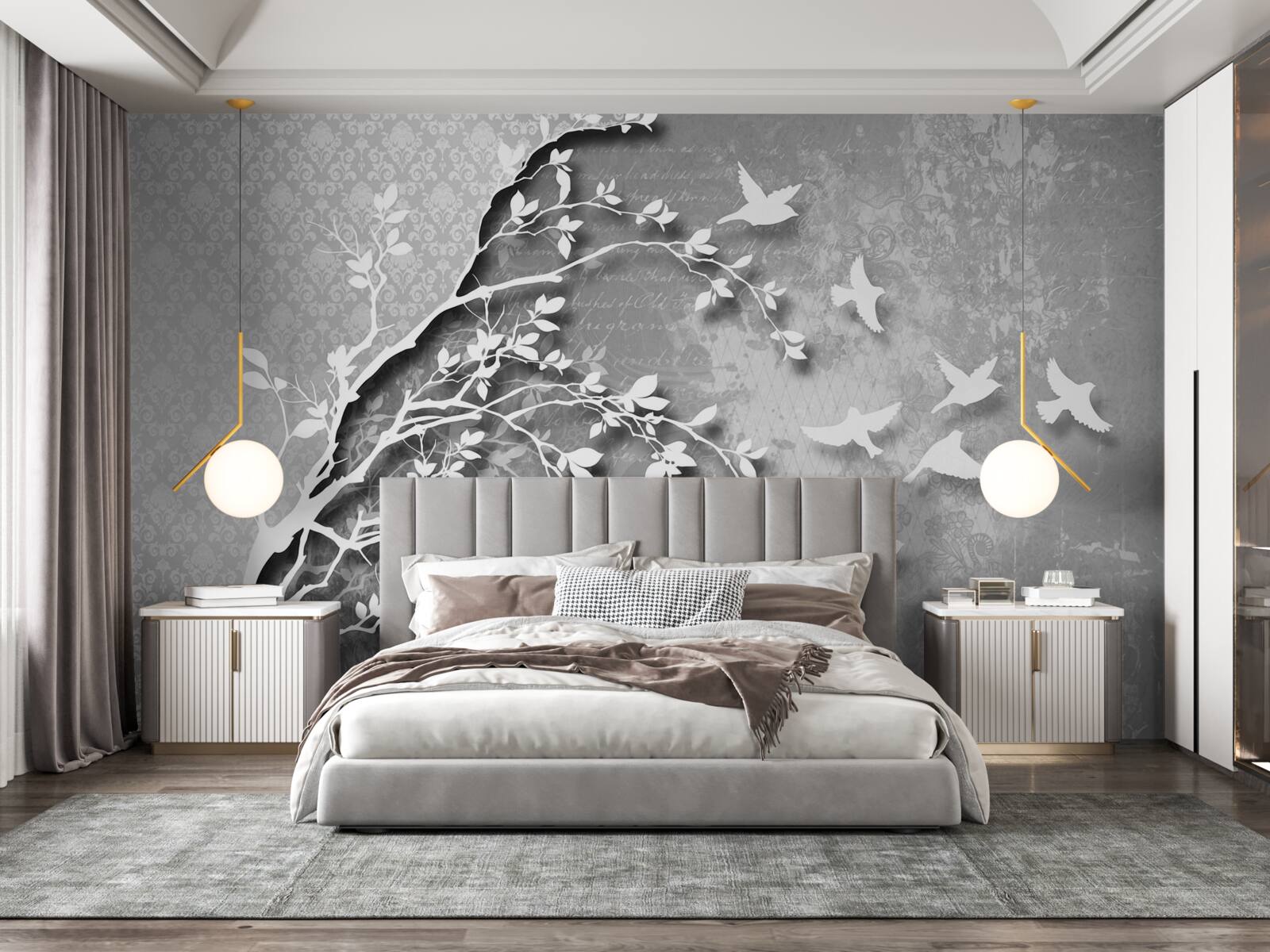 Fototapeta obrys pôvabných stromov a vtákov