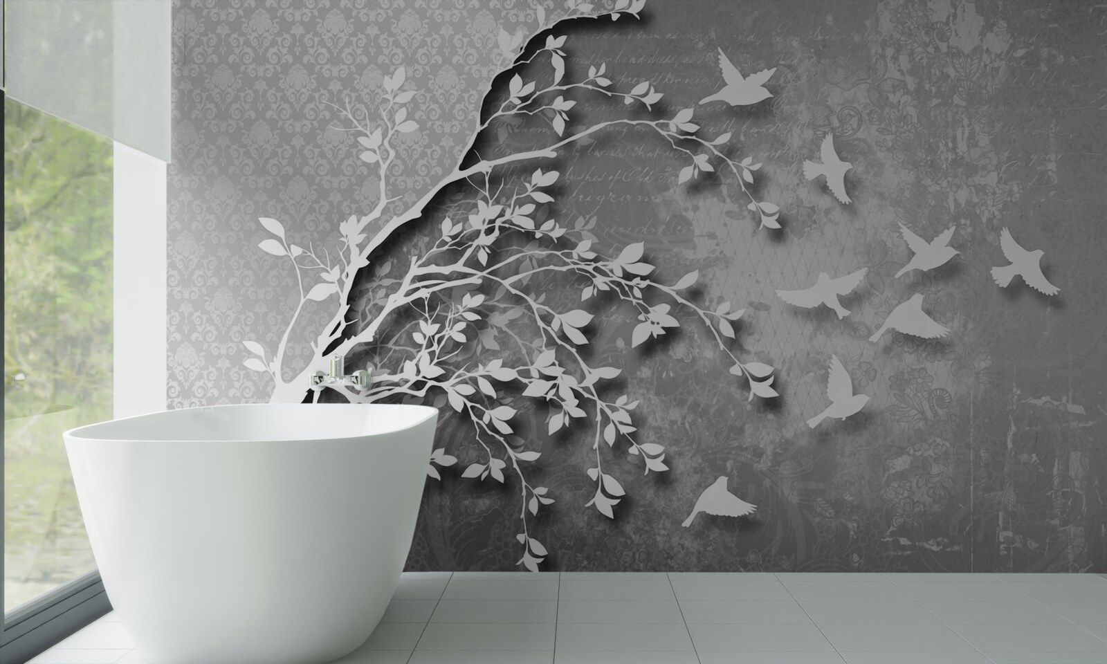 Fototapeta obrys pôvabných stromov a vtákov