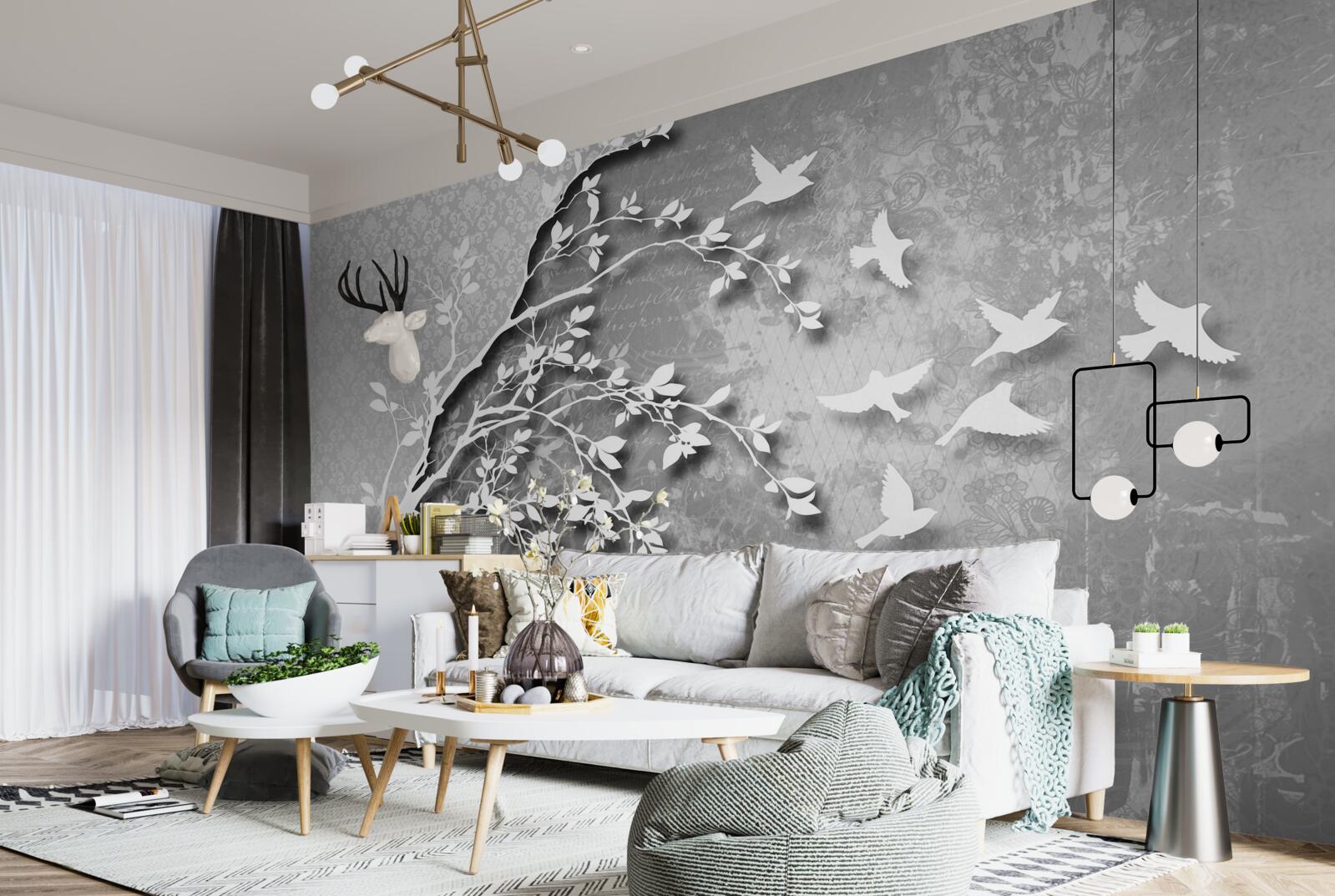 Fototapeta obrys pôvabných stromov a vtákov