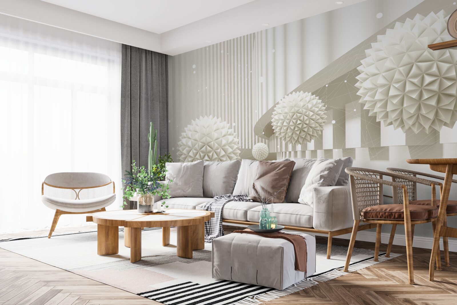 Fototapeta biele balóniky s tromi rôznymi vzormi