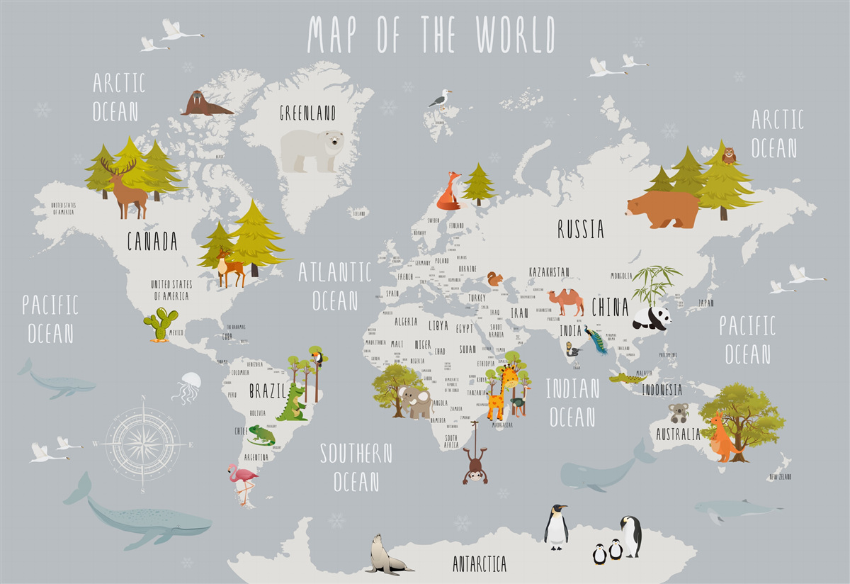 Fototapeta zástupcovia fauny a flóry na zemskej mape