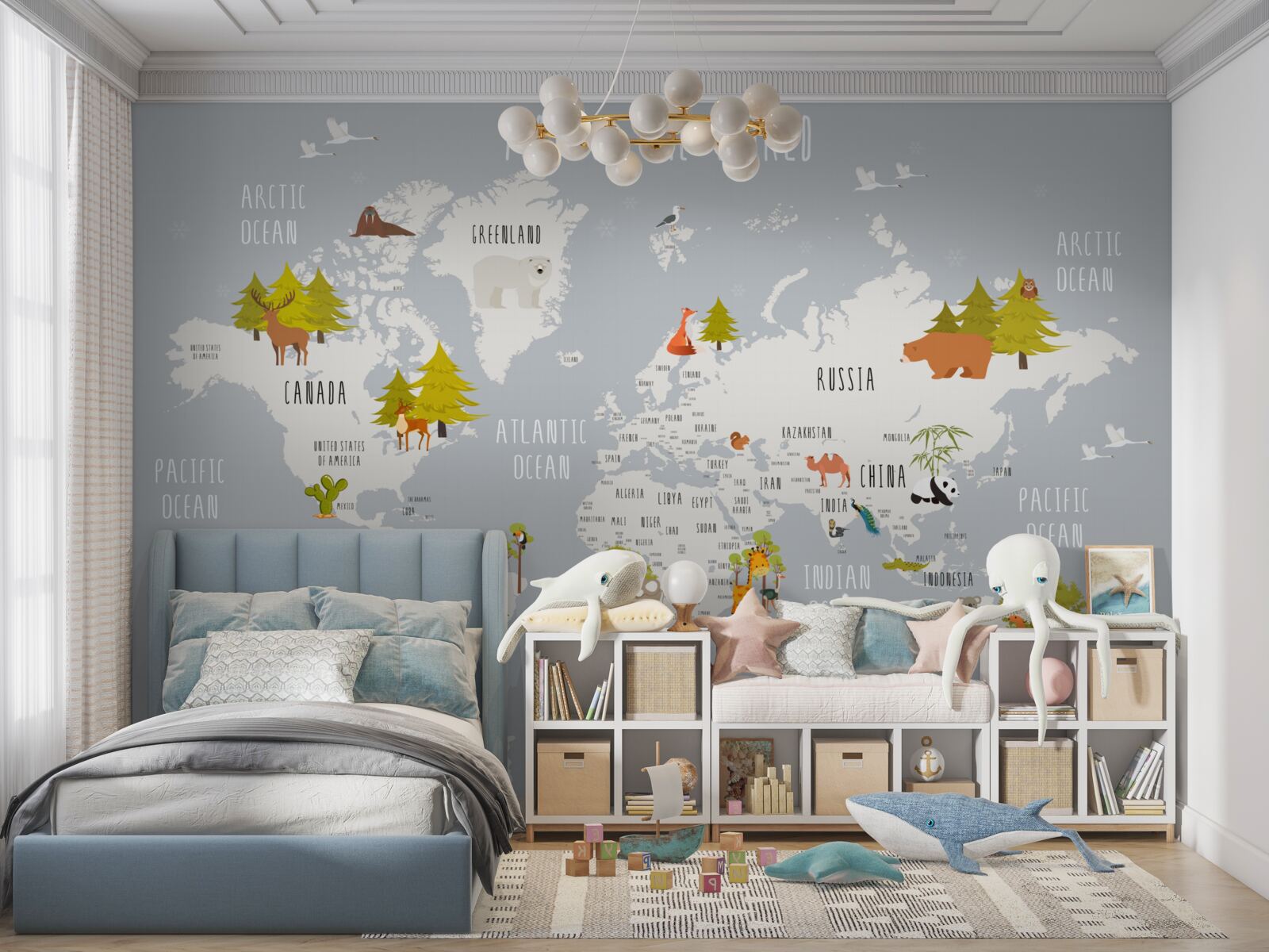 Fototapeta zástupcovia fauny a flóry na zemskej mape