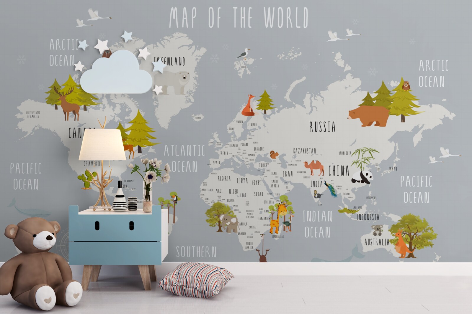 Fototapeta zástupcovia fauny a flóry na zemskej mape