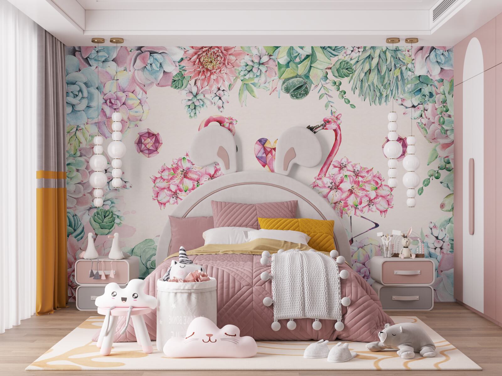 Fototapeta dva ružové plazmaniaky medzi zeleňami a kvetmi