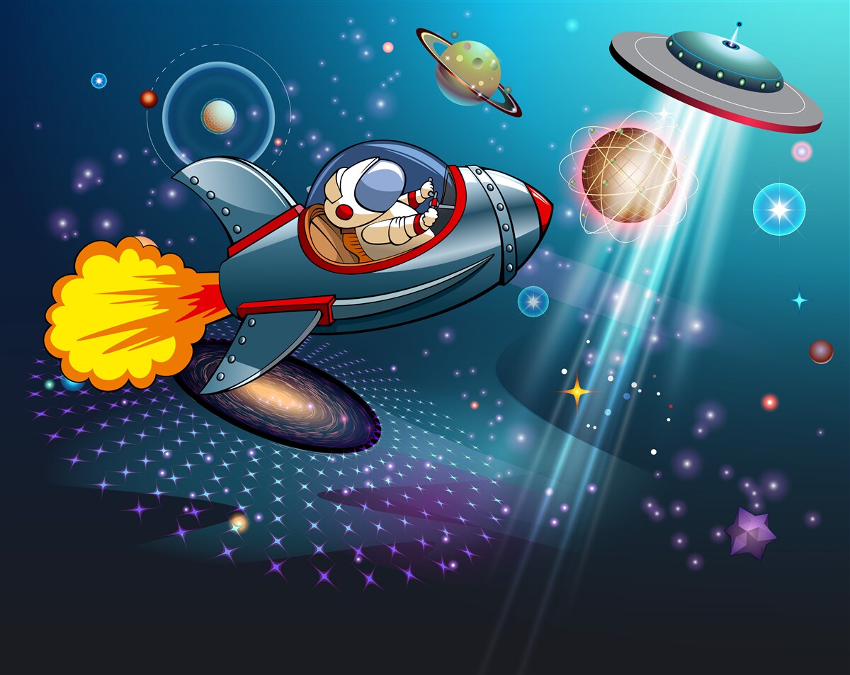 Fototapeta astronaut postúpi raketu do priepasti vesmíru