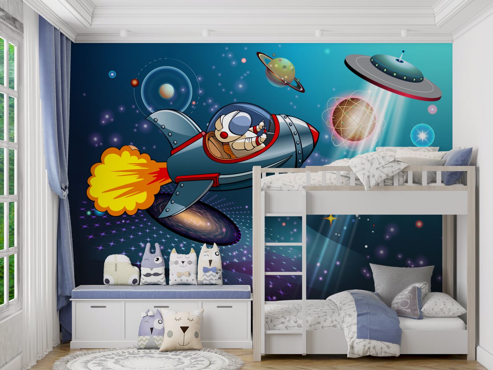 Fototapeta astronaut postúpi raketu do priepasti vesmíru