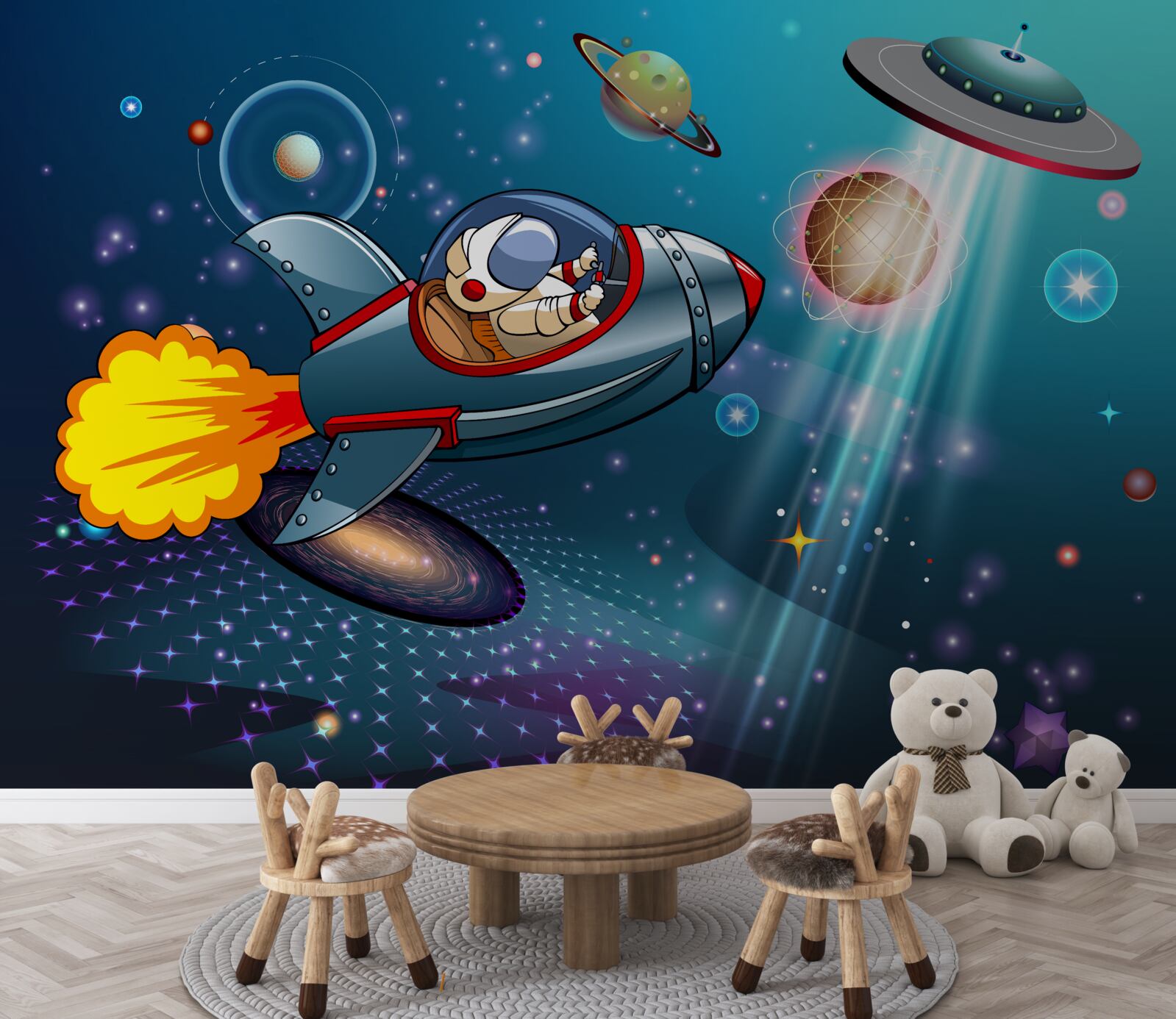 Fototapeta astronaut postúpi raketu do priepasti vesmíru