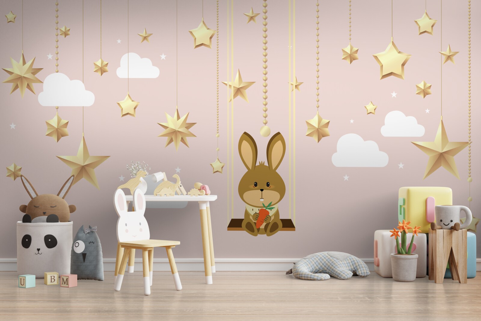 Fototapeta zajačik sa hojdá na hojdačke s mrkvou